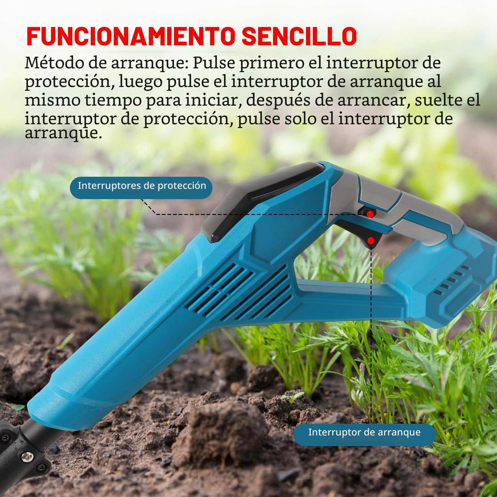 Motocultor eléctrico de batería para Makita de 18 V, azada de suelo con doble rueda de 4 cuchillas, diseño desmontable, ancho de trabajo de 17 cm, profundidad de trabajo de 24 cm, para agricultura y