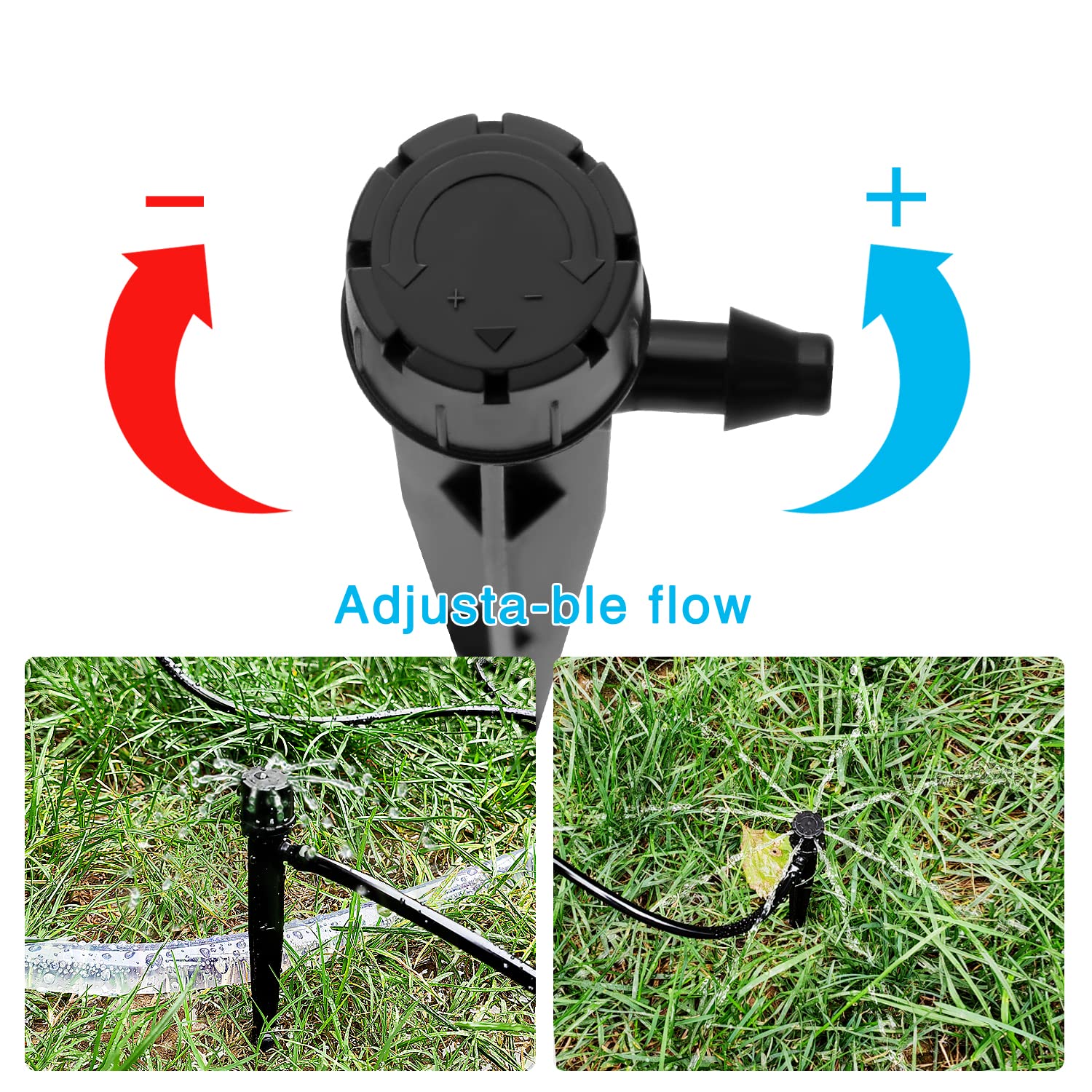 50 Piezas Gotero de Riego, VooGenzek 360-Grado 8-Agujero Aspersore de Riego Ajustables, Cabezas de Riego para Goteo Goteros con Conectore de Púas & Estaca Microtubo Piqueta, para Tubo 4/7 mm, Negro — view 3