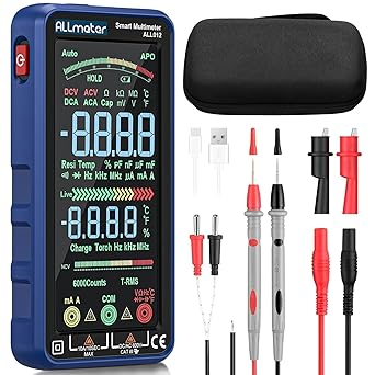 ALLmeter Digital Smart Multimeter Tester 6000 Counts USB Rechargeable TRMS with 5.0 inch Color Screen,Backlight,Flashlight,10A Current Range AC/DC Voltage Current Capacitance with NCV Temperature