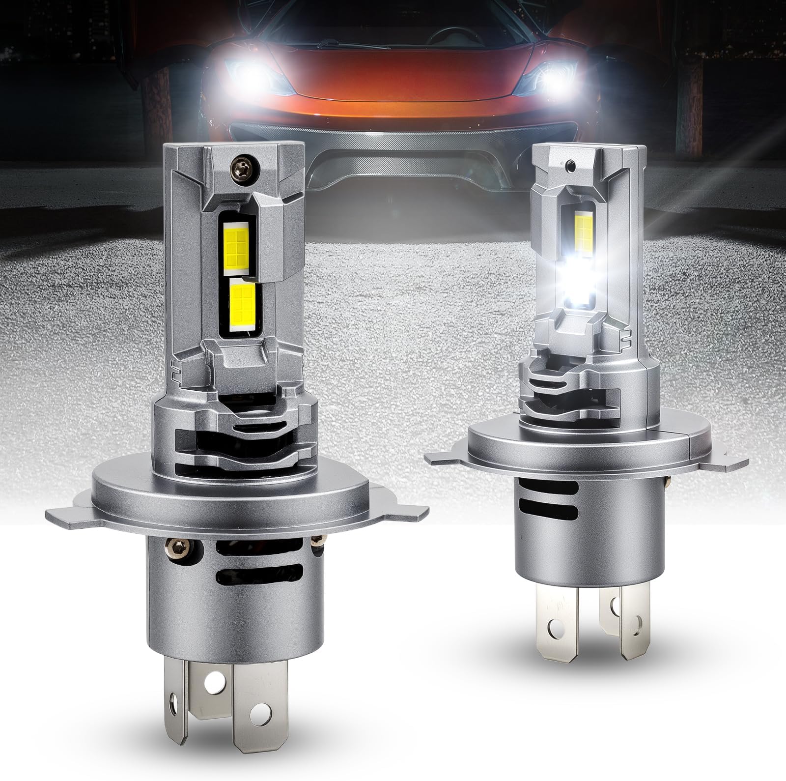 SEALIGHT H4 LED Headlight, 2025 Explosion, 30,000 Lumens, 24 Chips, 4 Cooling Functions, 20,000 RPM Quiet Fan, Car, LED Light, Bulb, Compatible with New Standard Car Inspection, 50,000 Hours, Long Life, DC 9 V - 16 V Vehicles, Hi/Lo Switching, 6,500000 K, White, Non-Polarity & Low Switching, Quad Heat Dissipation 35W* 2 Instant Startup, Noise Reduction, Built-in Canceller, IP68 Waterproof, 2 Cars/Motorcycles