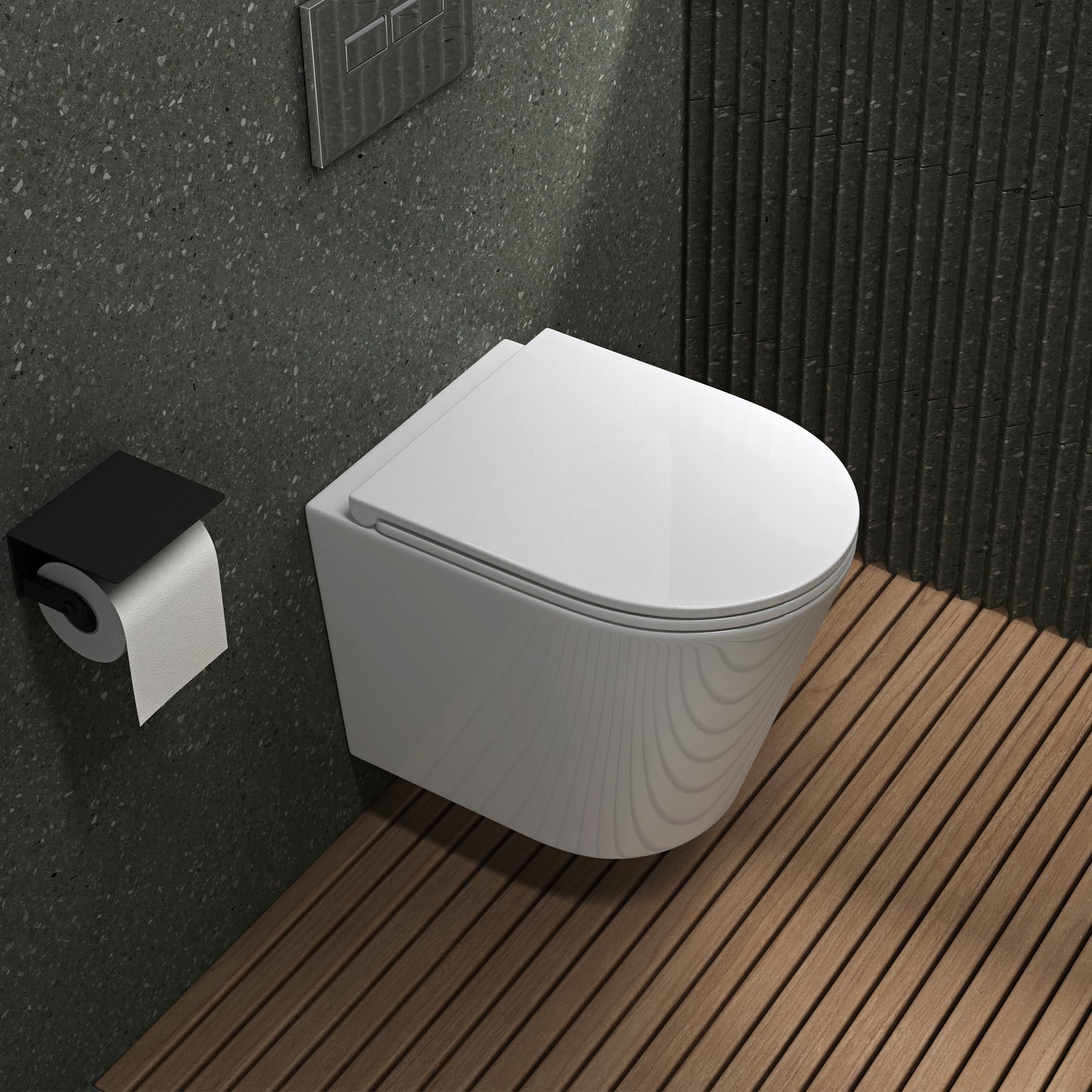 Mai & Mai Rimless Wall-Mounted Toilet Pan with Soft Close Toilet Seat | White | 51.5x35.5x36.5cm | Wall-Mounted WC Easy Clean | Aachen108