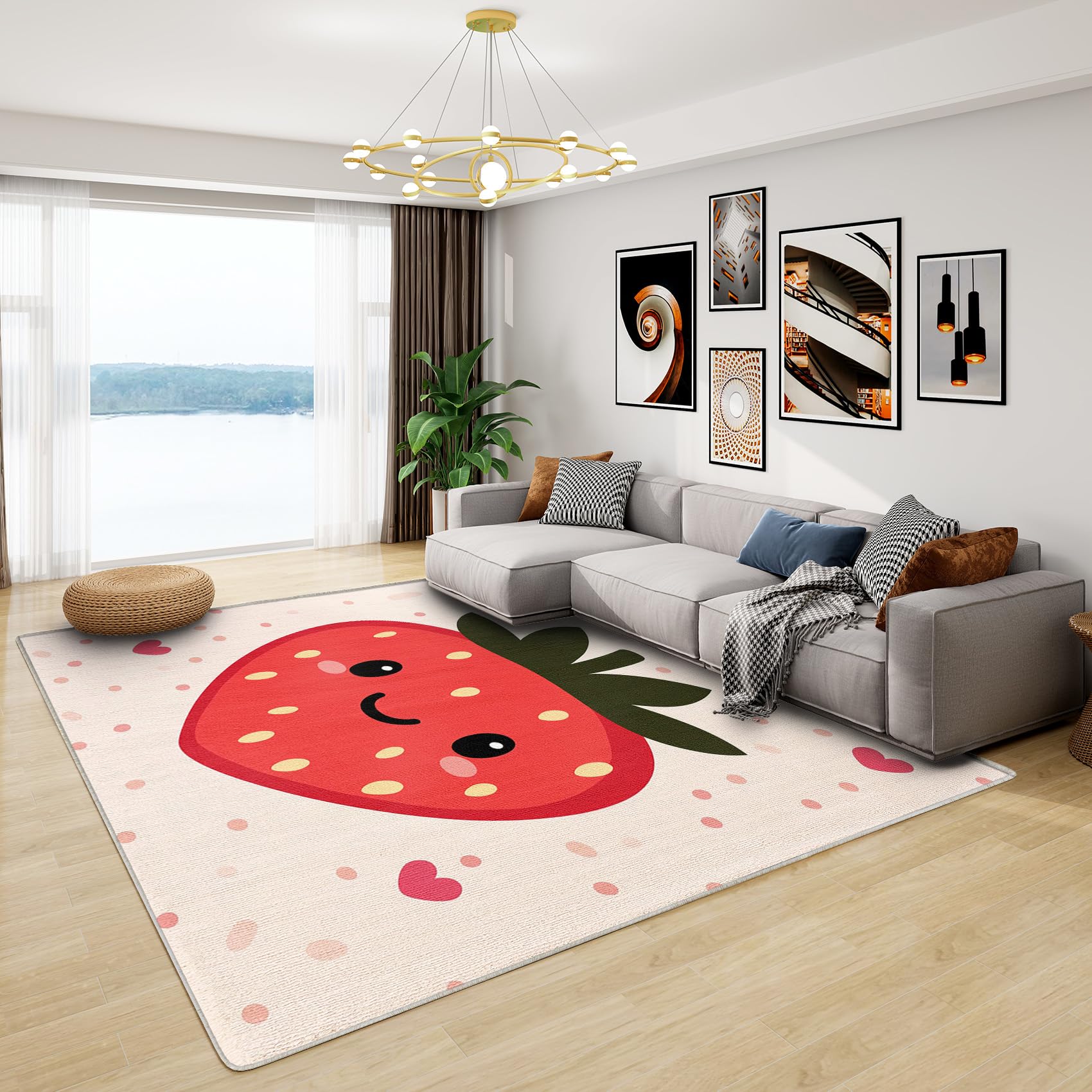 Strawberry Rug Bedroom - Kawaii Strawberry Rug, Cute Pink Strawberry Rugs for Living Room Bedroom, Washable Non Slip Soft Small Carpet, Patterned Area Rugs & Home Decor 40x60 cm