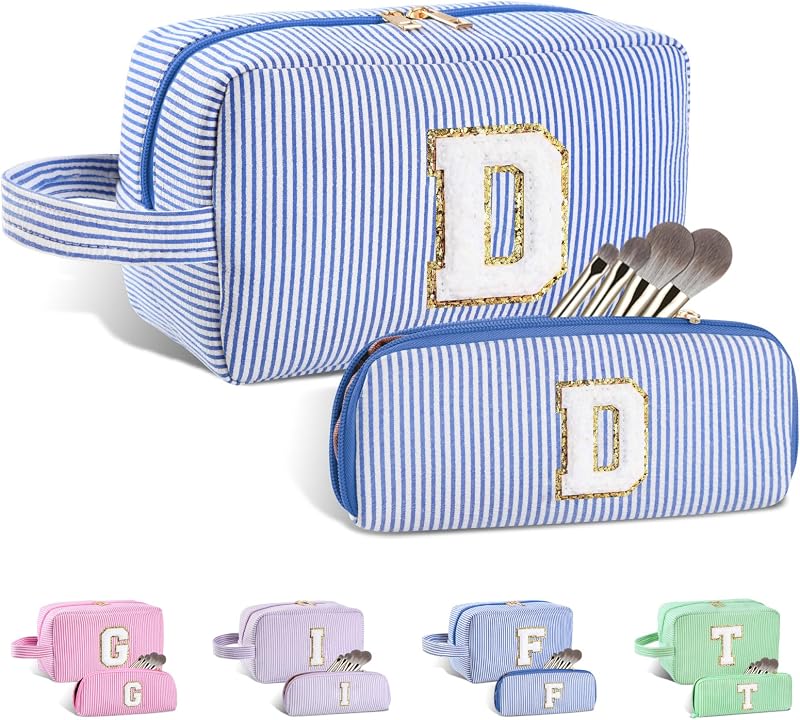 Necessaire de maquiagem e bolsa de higiene Huifen com inicial, azul, conjunto com 2