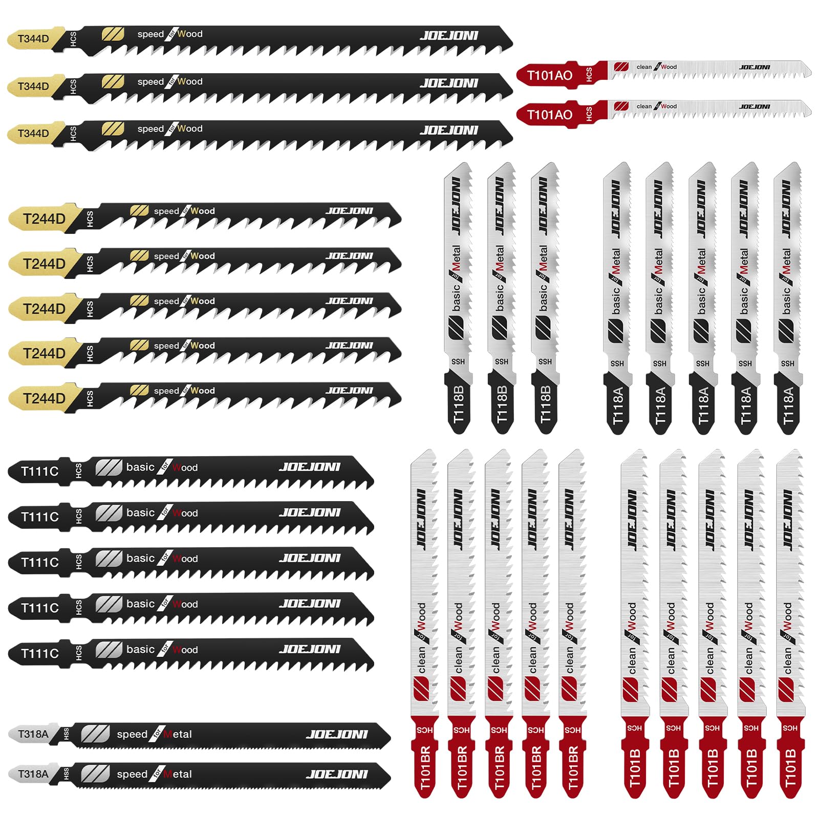 JOEJONI Jigsaw Blades Set, 35 PCS T-shank Jigsaw Blades, Jigsaw Blades with Storage Case, Jigsaw Accessories for Wood, Plastic and Metal