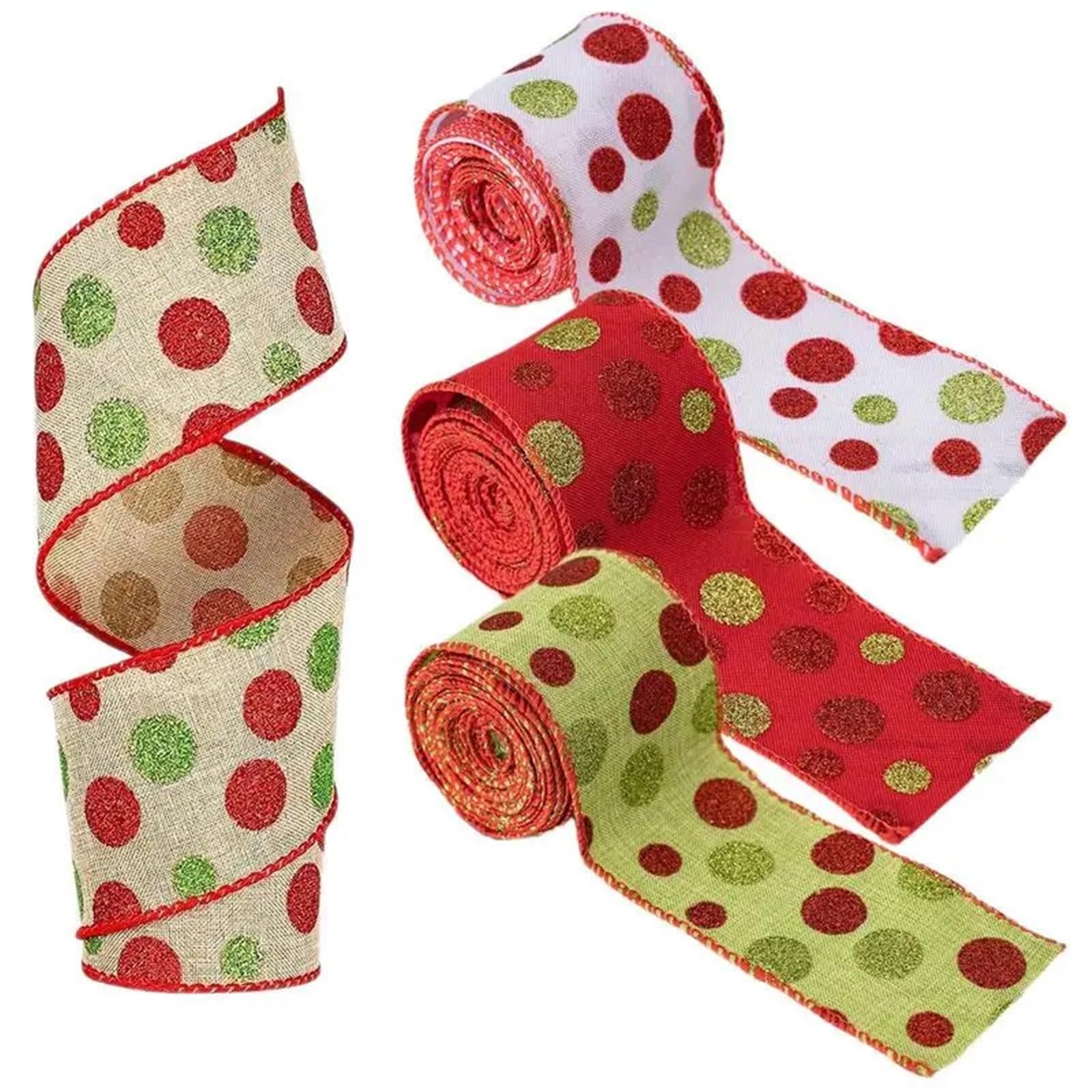 Burlap Roll Ribbon, Jute Stoff Crafts Ribbon, 20 m Sackleinen-Drahtband, Weihnachtskranzband, Punktdruck, Geschenkverpackungsband, Mehrzweck-Weihnachtsband, Weihnachtshandwerk(2)