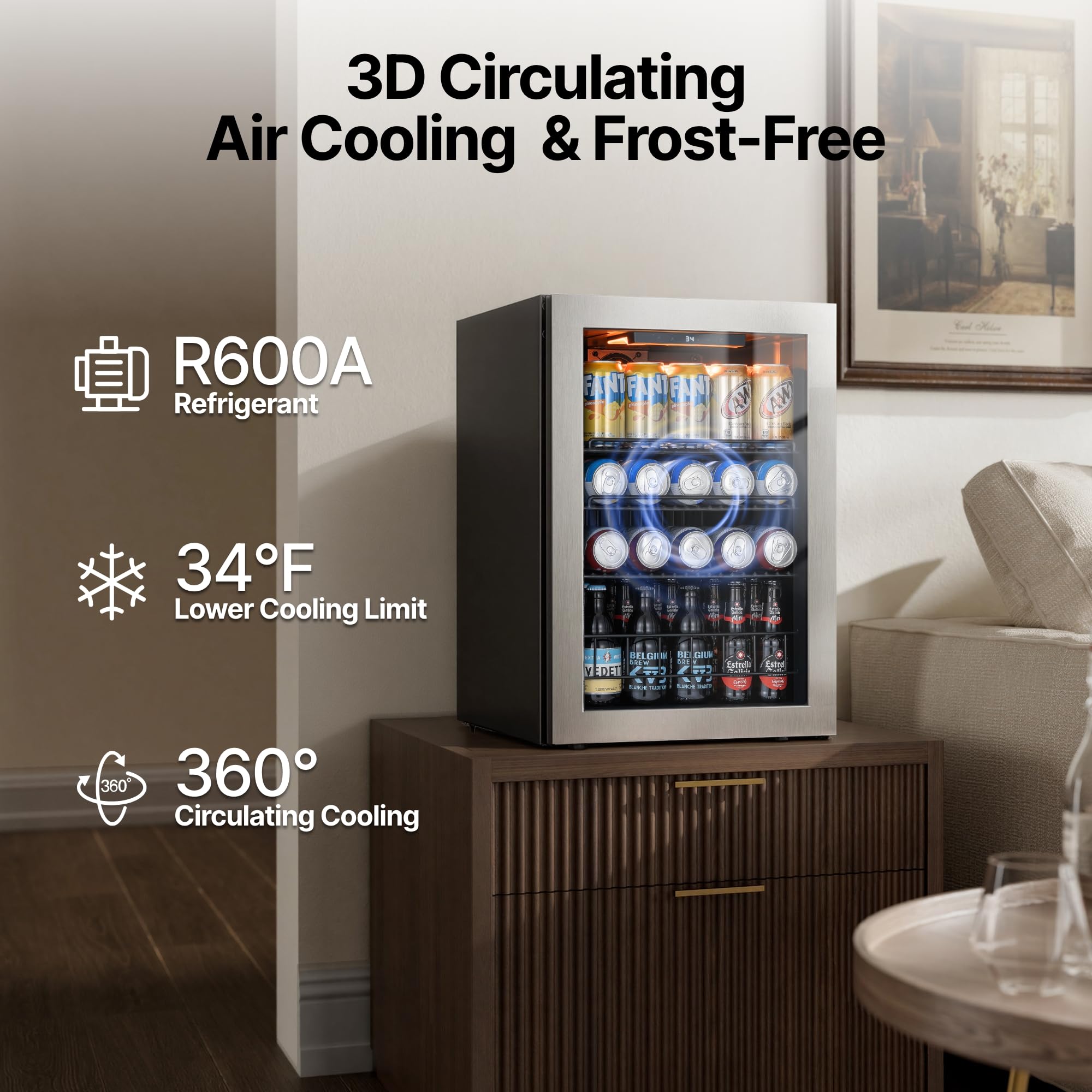 Ca'Lefort Mini Fridge Beverage Cooler, 85 Can Beverage Refrigerator with Reversible Glass Door, Adjustable Shelves for Soda, Beer & Drinks, Digital Temperature Control for Dorm, Office & Home on Fridge.com