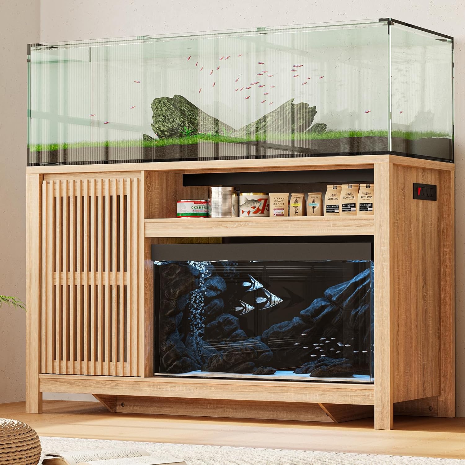 Product image of 55-75 Gallon Fish Tank Stand with Power Outlet, Aquarium Stand with Cabinet, Heavy Duty Reptile Tank Stand Table for Fish Accessories Storage for Reptile Tank, Turtle, Reptil Terrarium