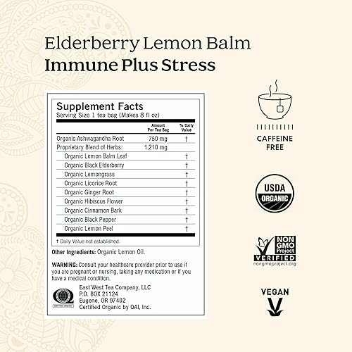 Miniatura 2 de Yogi Tea Elderberry Lemon Balm Immune & Stress Tea - 16 bolsas de té por paquete (6 paquetes) - Té orgánico de apoyo inmunológico - Incluye raíz de