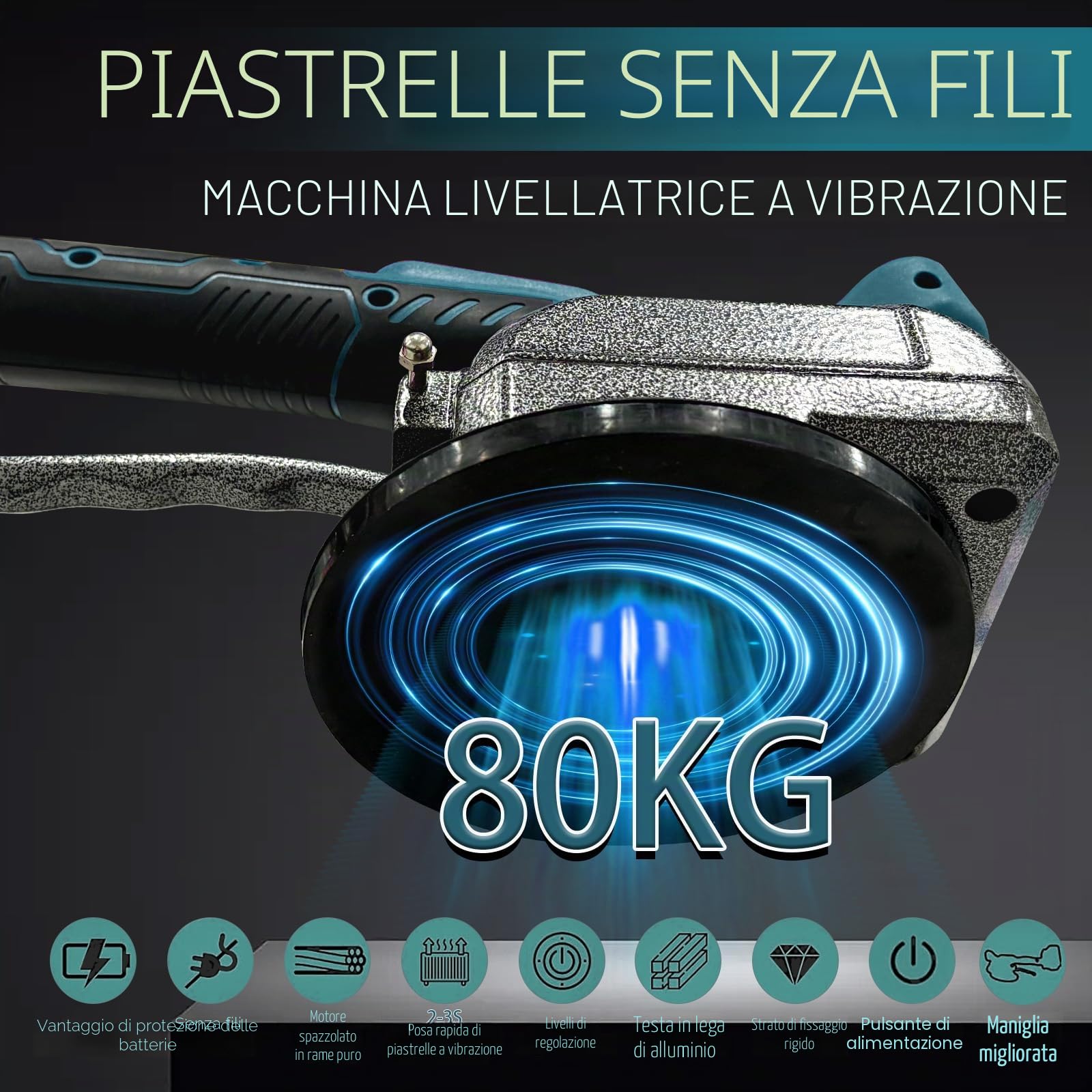Vibratori per Piastrelle per Makita 18 V Batteria, 80 kg Vibratore per Piastrelle 18V, Macchina Elettrica per Piastrelle Strumento di vibrazione con ventosa da 4,7 x 4,7 pollici, 5 velocità regolabili
