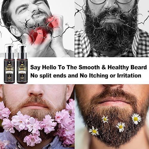 Miniatura 6 de FULLLIGHT TECH Kit de cuidado de barba para hombre, 2 unidades, champú de aceite de argán y aceites de jojoba, extracto de romero para un