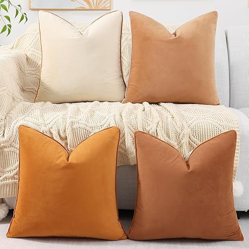 Mecatny Juego de 4 fundas de almohada de terciopelo suave de 18 x 18 pulgadas, fundas de almohada decorativas coloridas con 4 colores mezclados y