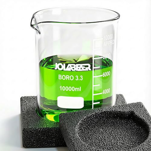 Vista 10 de 3000 ml (3 L) Vasos de precipitados de vidrio duraderos de 3.3, vaso de laboratorio de borosilicato con graduaciones impresas, diseño de forma baja