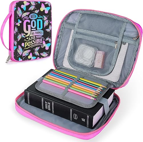 Miniatura 2 de ICOSY Funda para la Biblia para mujeres y niñas, funda para la Biblia con asa para niños y niñas, accesorios de estudio bíblico, suministros