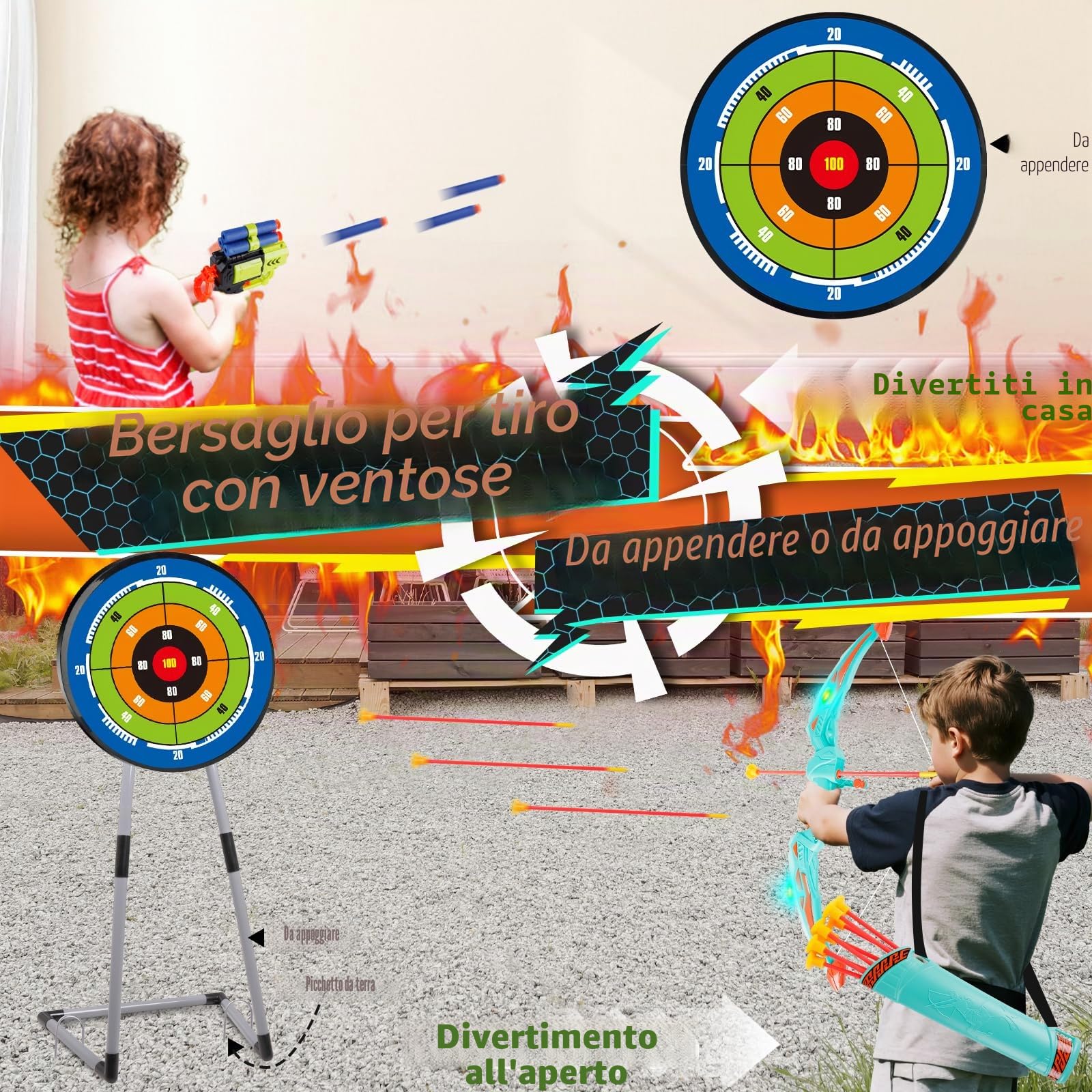 2 Pack Arco e Frecce per Bambini Set di Tiro con L'Arco con Luci LED 16 Frecce Giocattolo per Interni ed Esterni Regalo per Ragazzi e Ragazze di 4-12 Anni