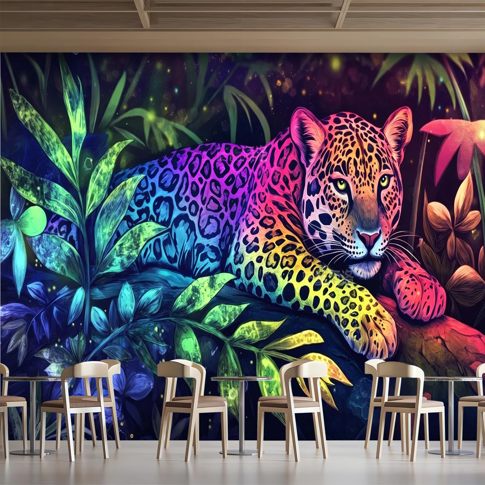 Carta da parati effetto 3D Leopardo 366x 254 cm Murale Non Tessuto Colorato Astratto Animale Fotomurale Stampa HD Moderna Poster Per Soggiorno E Camera Da Letto Design 1M3676