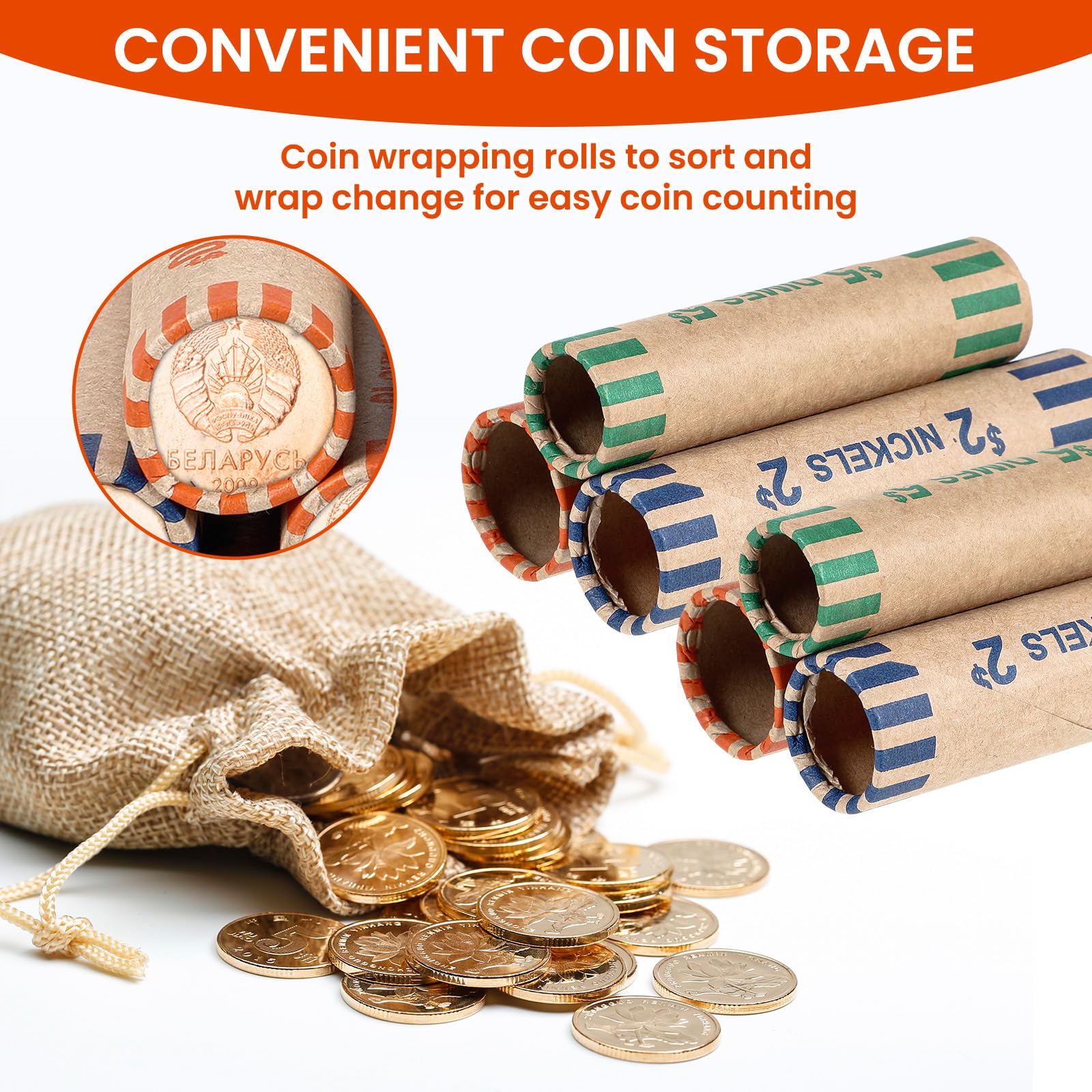 512 Stück sortierte Münzverpackungen, vorgeformte Münzrollen, Münzrollen, Münzpapierrollen, Münzverpackungsröhren, enthält 128 Viertel, 128 Pennies, 128 Nickel und 128 Dimes für Bank und Büro