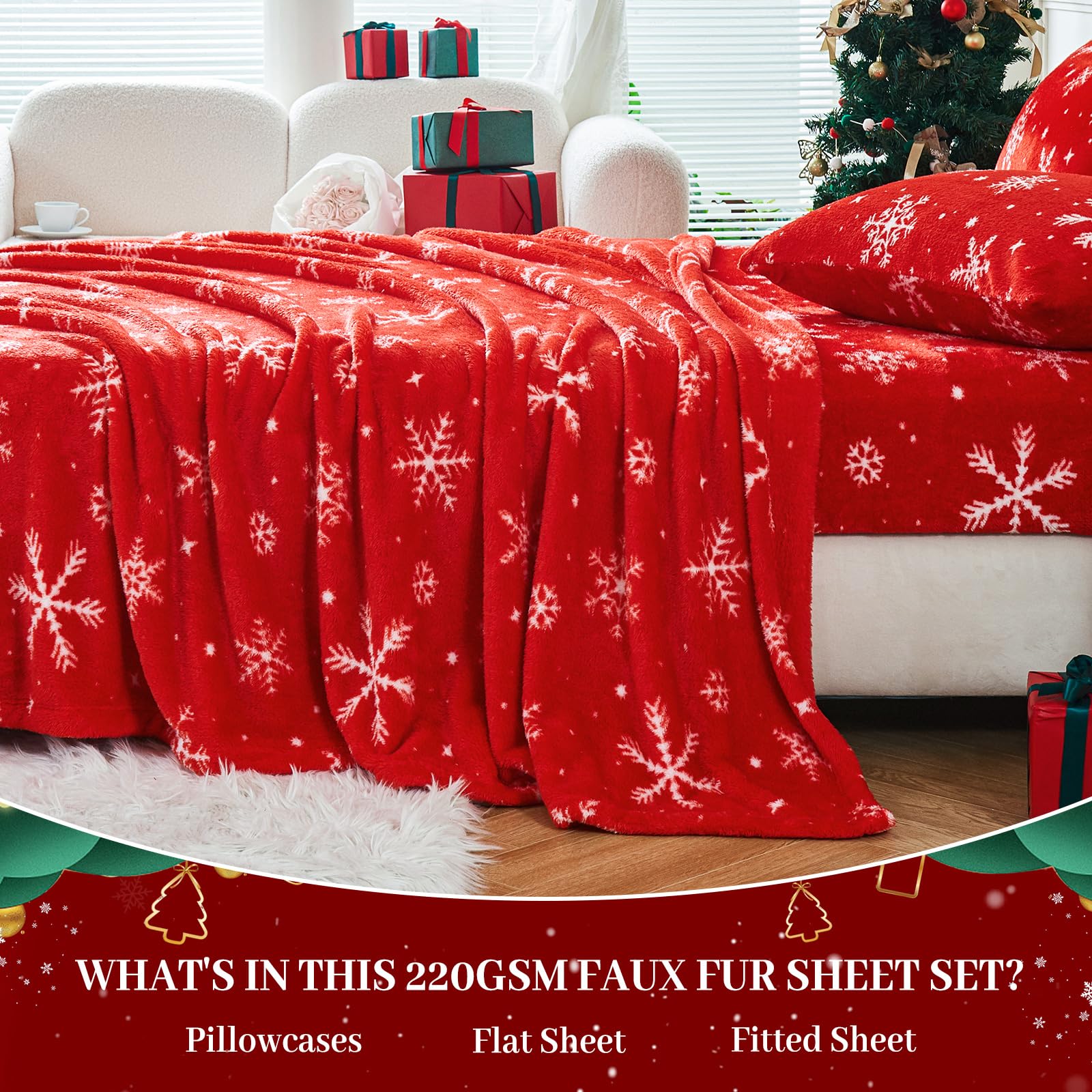 YIYEA Faux Fur Sheets, Luxury Ultra Soft Fleece Bed Sheets