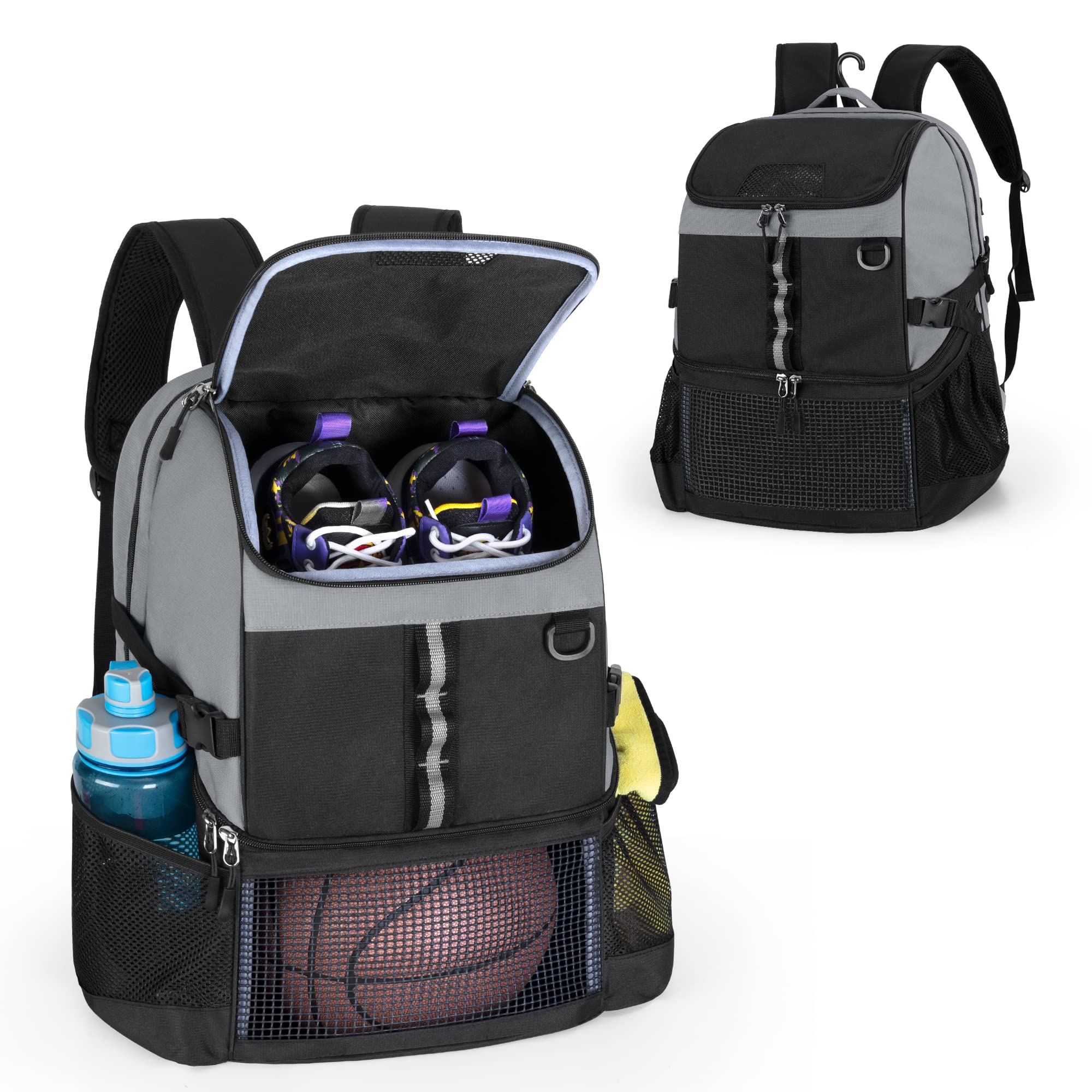GOBUROS Basketball Bag Backpack with Ball &amp; Shoe Compartment, Soccer Bag