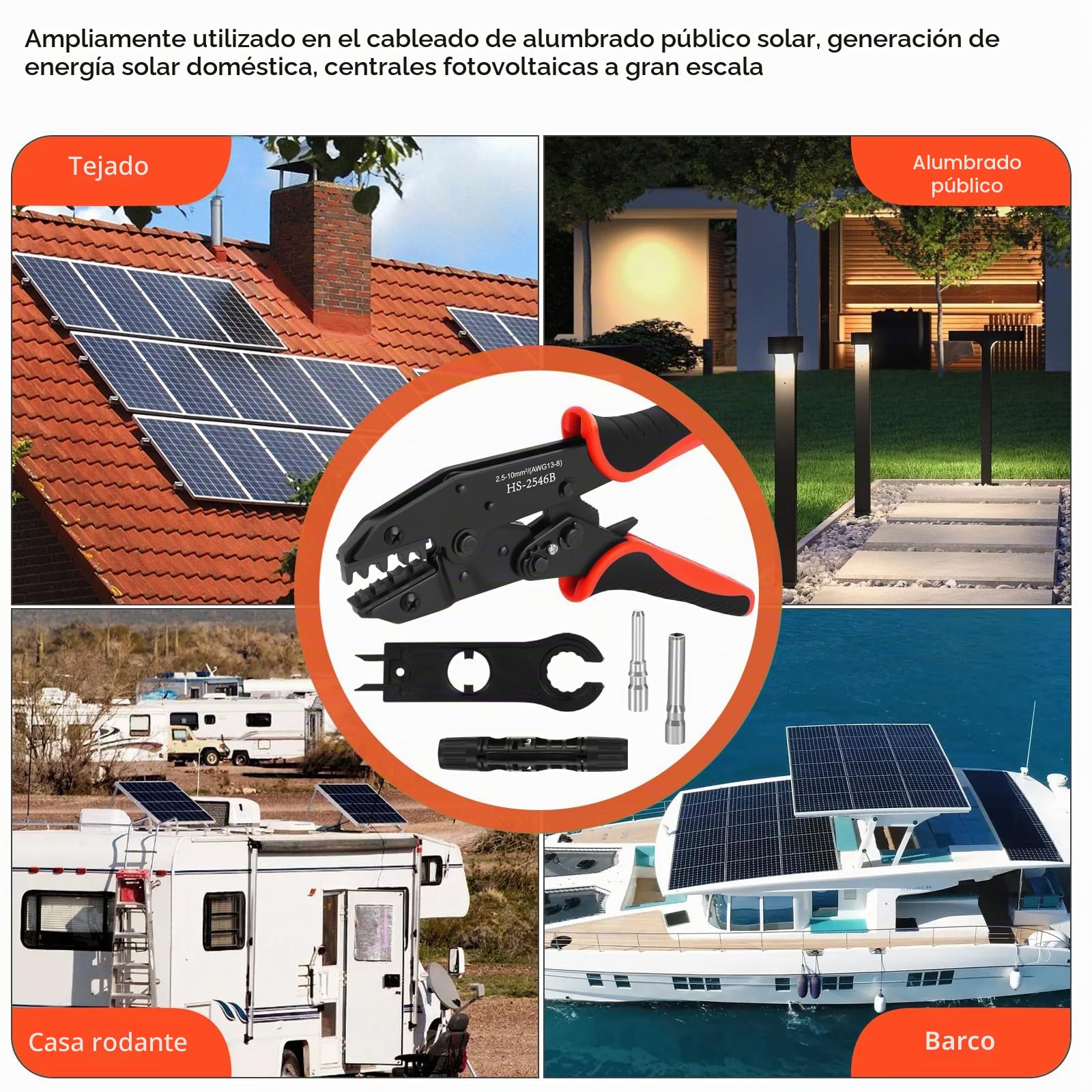 Juego de Crimpadora Solar para Cable Fotovoltaico 10 mm² con Adaptadores y Conectores Macho/Hembra