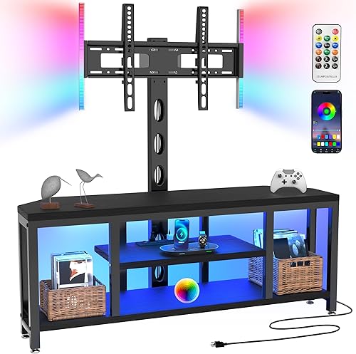 Soporte de TV esquinero con soporte LED, soporte universal para TV de 32 a 65 pulgadas, consola giratoria de altura ajustable, centro de