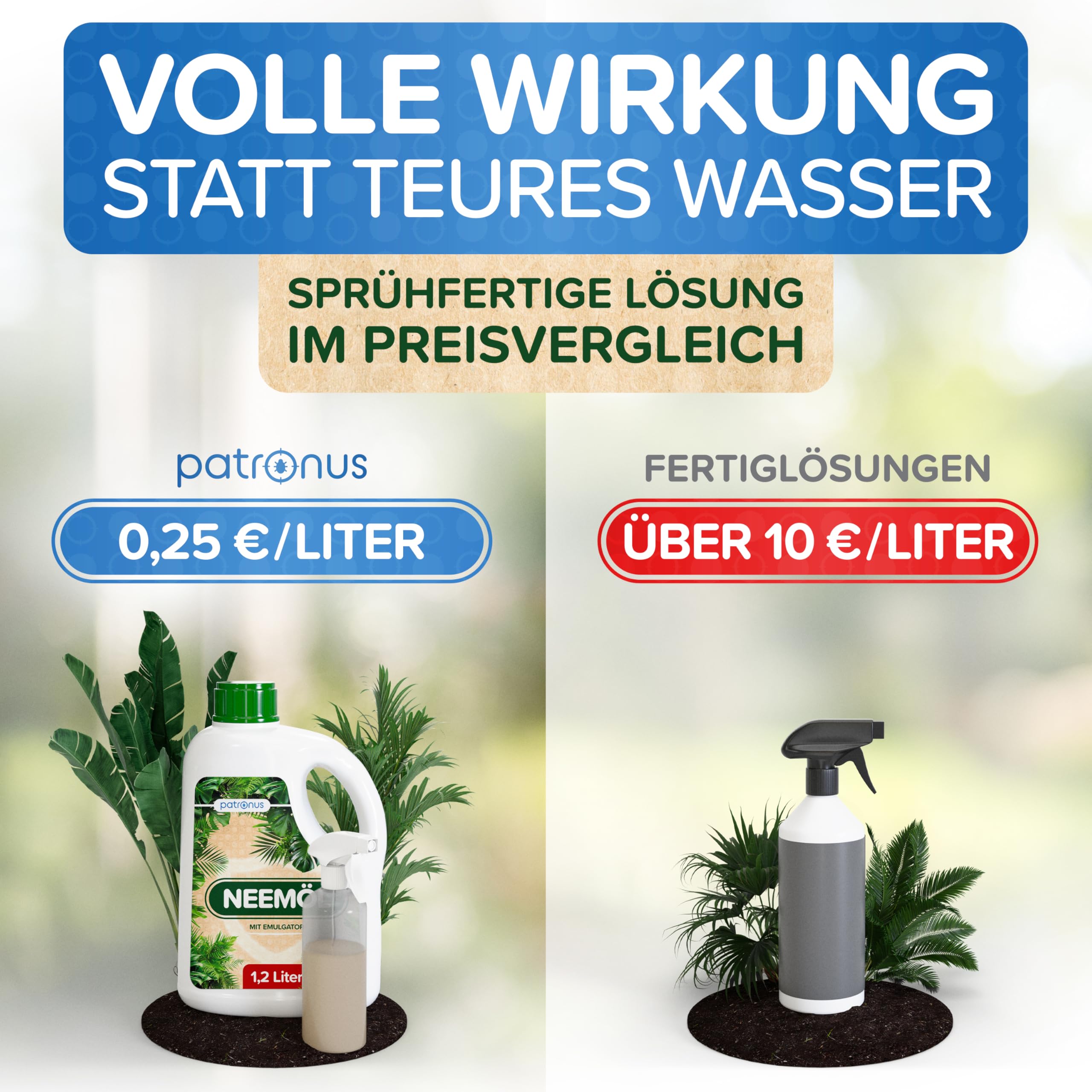 Huile de neem naturelle avec émulsifiant 1200 ml – Avec flacon pulvérisateur et verre doseur – Donne 120 l d'huile de neem en spray – Huile de Neem pour l'entretien naturel des plantes pour