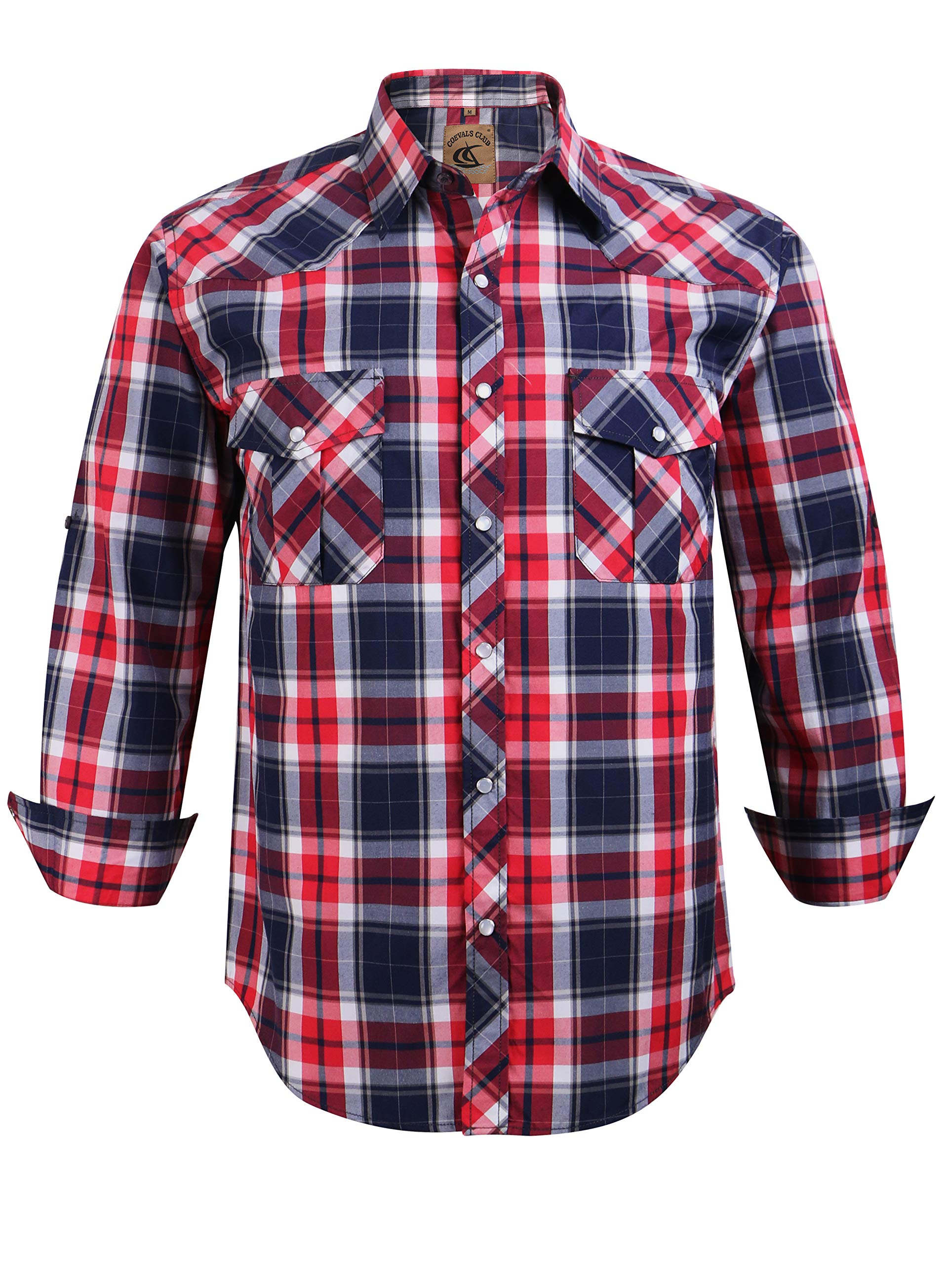 COEVALS CLUB Men's Western Cowboy Long Sleeve Pearl Snap Casual Work Shirts