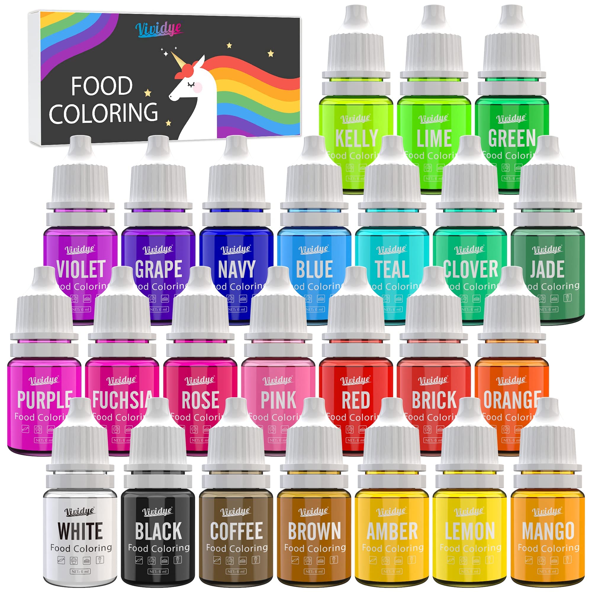 Food Coloring Set For Adult Hobby - 24 Vivid Colors Food Coloring Set for Baking, Cake, Fondant, Cookie and Macaron - Liquid Tasteless Food Color Dye for Handmade Crafts Making - .25 fl. oz. Bottles