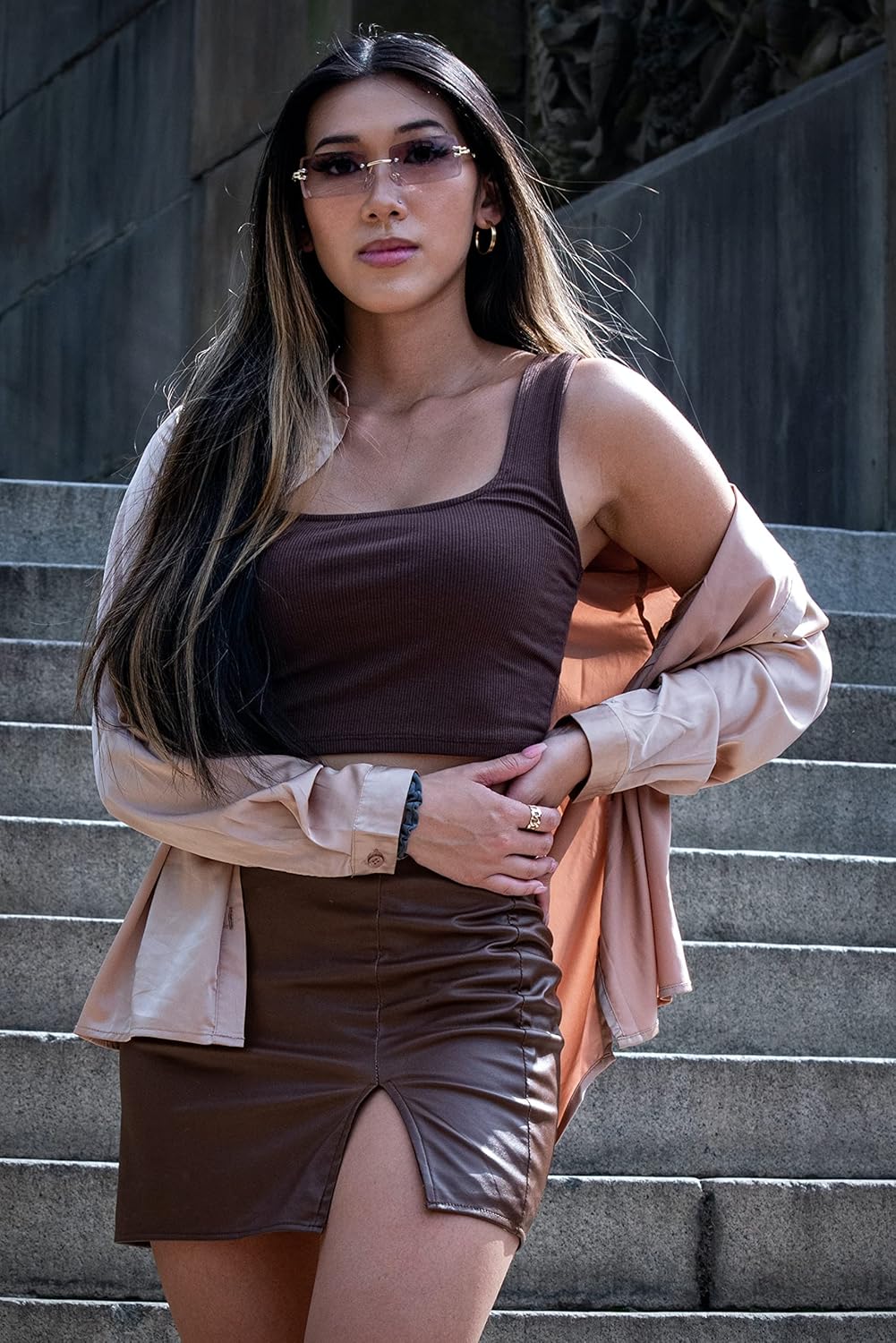 FEISEDY Vintage Rimless Sunglasses Rectangle Frameless Candy Color Glasses Women Men B2642 - Image 3