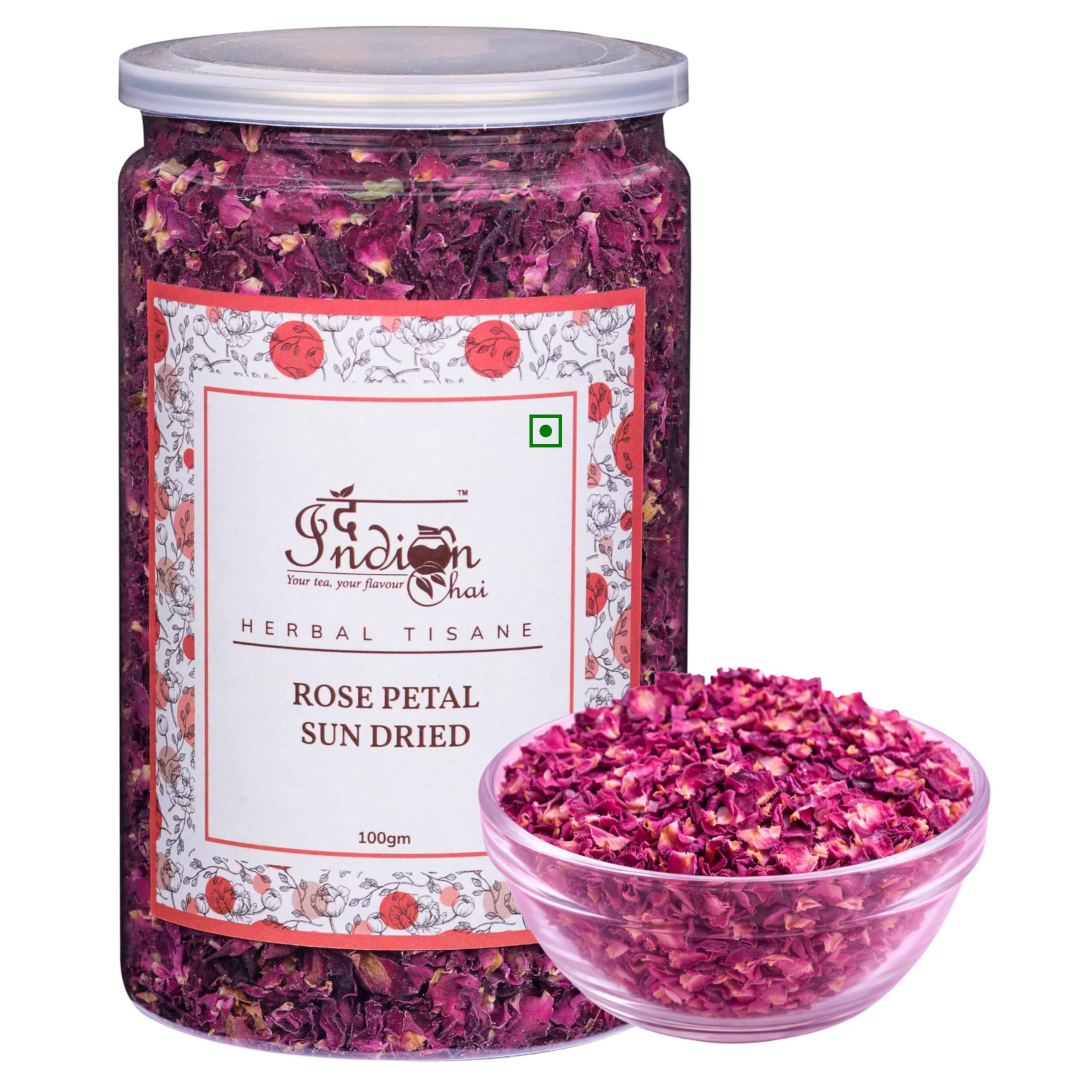 The Indian Chai - Rose Petals Sun Dried 100g, Gulab Patti for Beautiful Hair & Skin, Food Grade Edible Fragrant Natural Healthy Best for Tea, Baking, Making Rose Water DIY