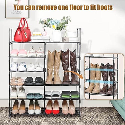 Miniatura 4 de Zapatero de 9 niveles para entrada, organizador de zapatos con gancho, estante de almacenamiento de zapatos, estante largo apilable para zapatos,