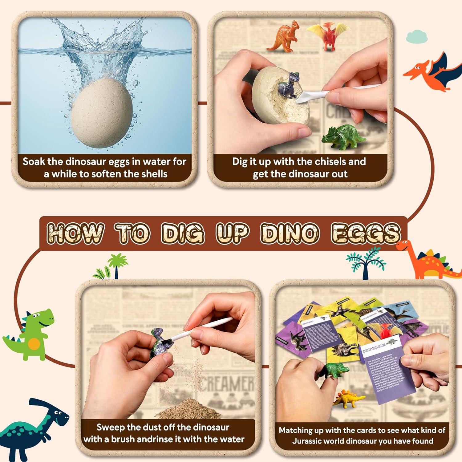 Dinosaur Eggs Excavation Kit for Dino Party Favors, Archaeology Digging Activities, Easter Basket Stocking Stuffers STEM Toy Gifts for Toddlers Age 3-12 (12 Unique Dinos)