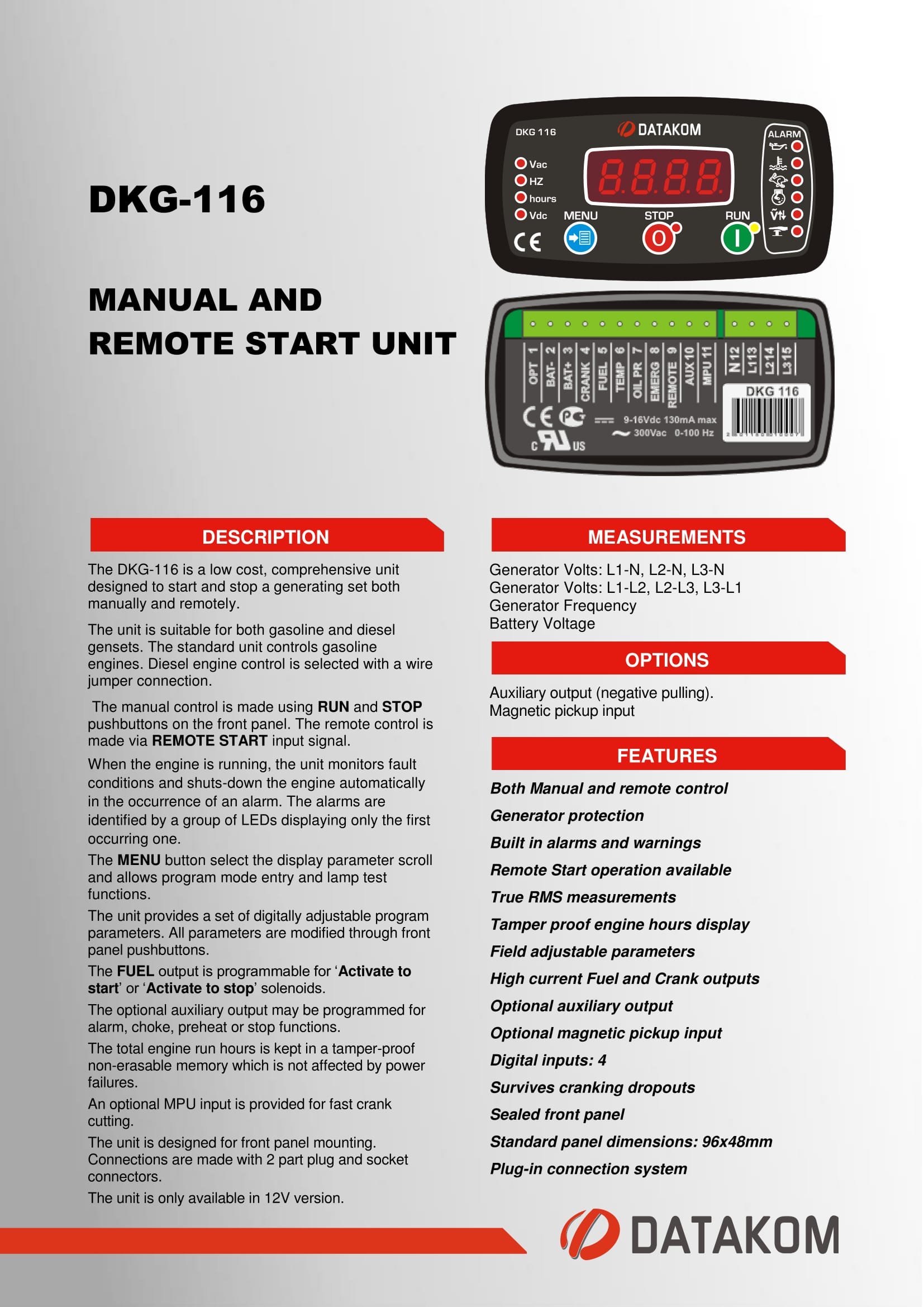 DKG-116 Generador manual y remoto Panel de control / Unidad / Controlador