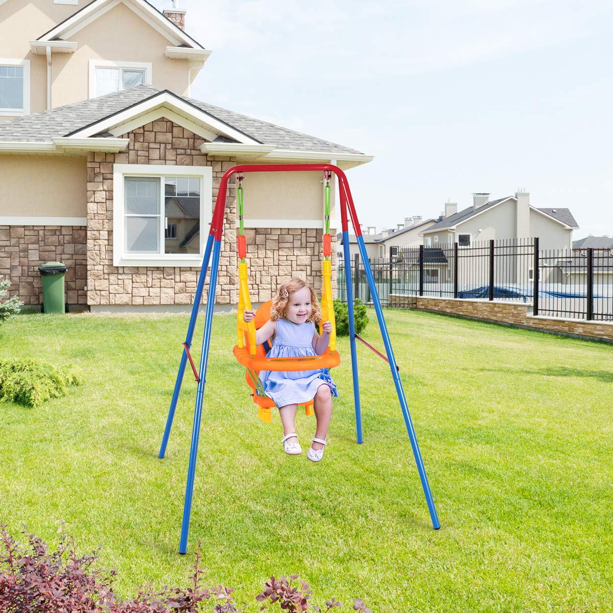 Costzon Toddler Swing Set, Outdoor AFrame Swing for Backyard with