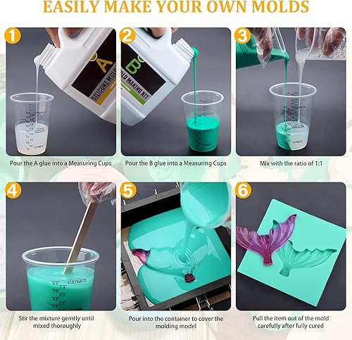 Miniatura 7 de Kit de fabricación de moldes de silicona, goma de silicona líquida de 46 onzas para hacer moldes de bricolaje, relación de mezcla elástica 11,
