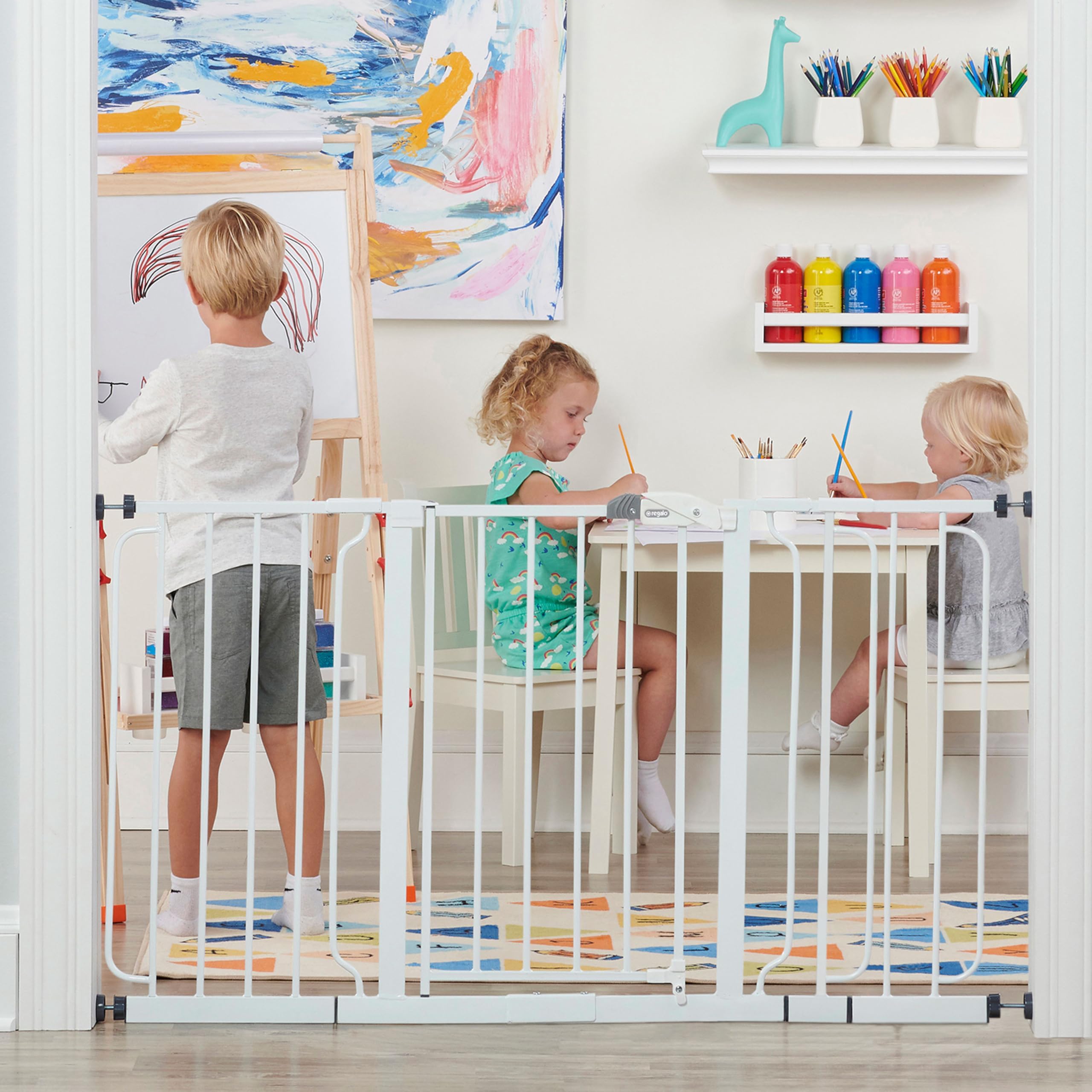 Safety 29-56" Extra Wide Baby Gate for Doorways & Bottom of Stairs, Pressure Mounted Baby Gate with Door for Babies, Toddlers & Pets, Tested & Safe for 30 Years, American Designed and Owned