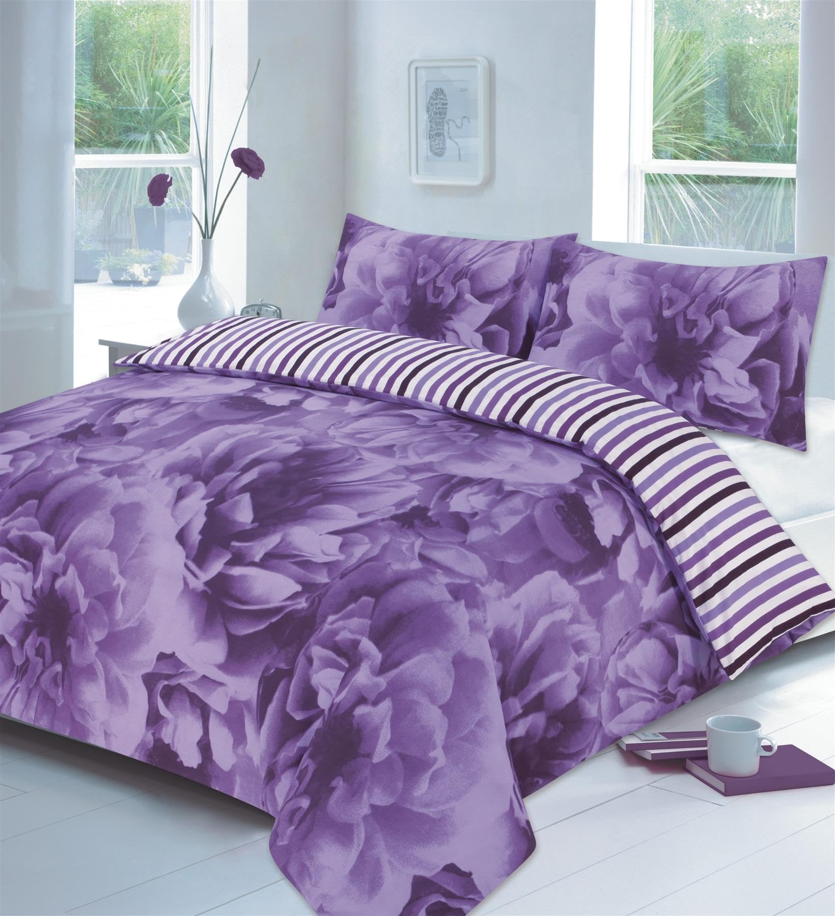 Kampala Hill Roses Duvet Cover Bedding Set Double, Lilac