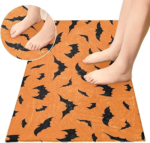 Miniatura 3 de Sletend Tapete de baño de murciélagos de Halloween, tapete de cocina TPR antideslizante de felpa lavable, tapete decorativo de baño, juego de
