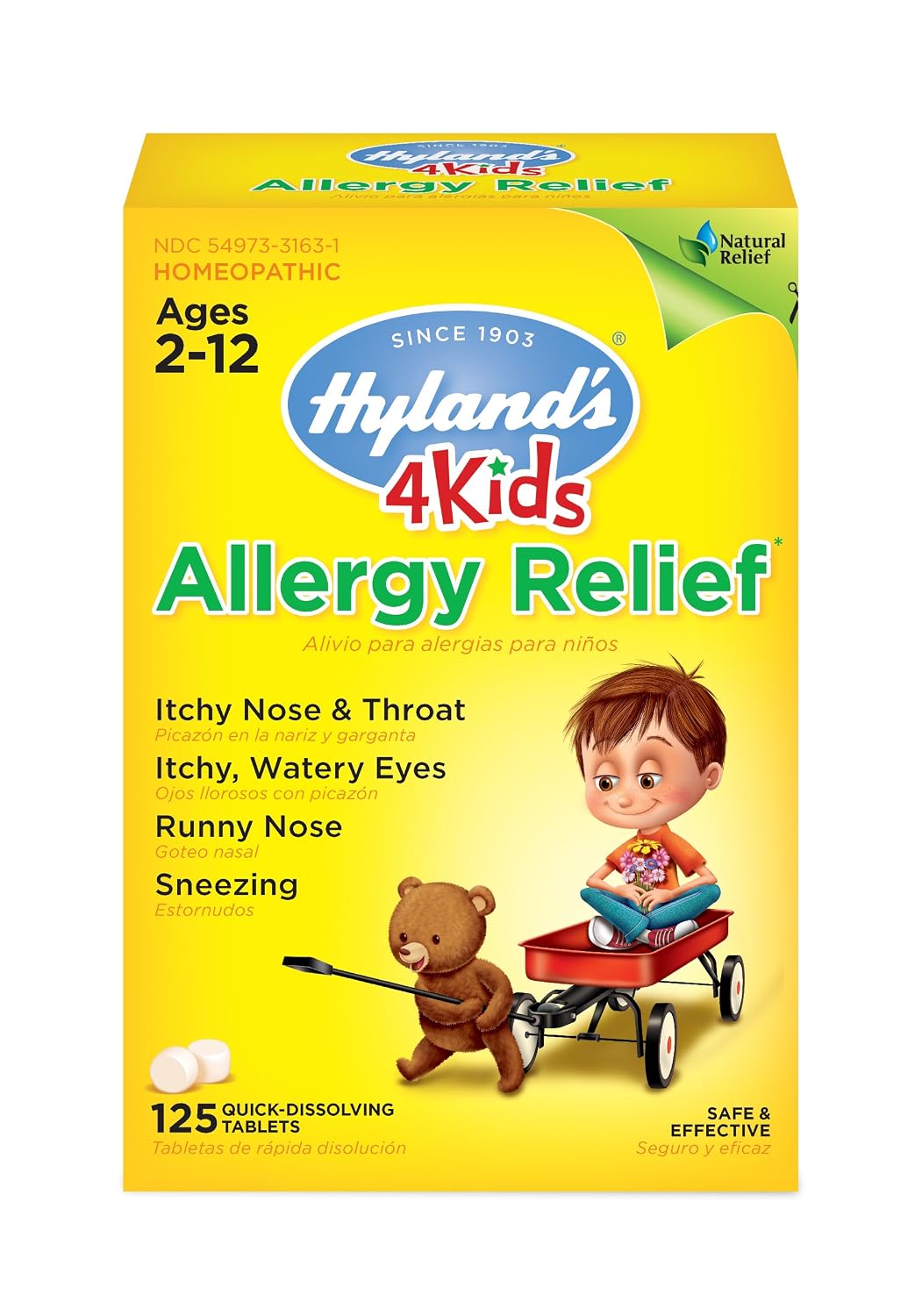 Childrens Allergy Medicine by Hyland's 4 Kids Allergy Relief Tablets, Safe and Natural for Indoor & Outdoor Allergy Relief Pills for Children, 125 Count