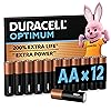 Duracell Optimum AA Batteries (12 Pack) - Alkaline Batteries 1.5V - Up To 200% Extra Life or Extra Power - Meets Demands Of Modern Devices - 100% Recyclable, 0% Plastic Packaging - LR6 MX1500