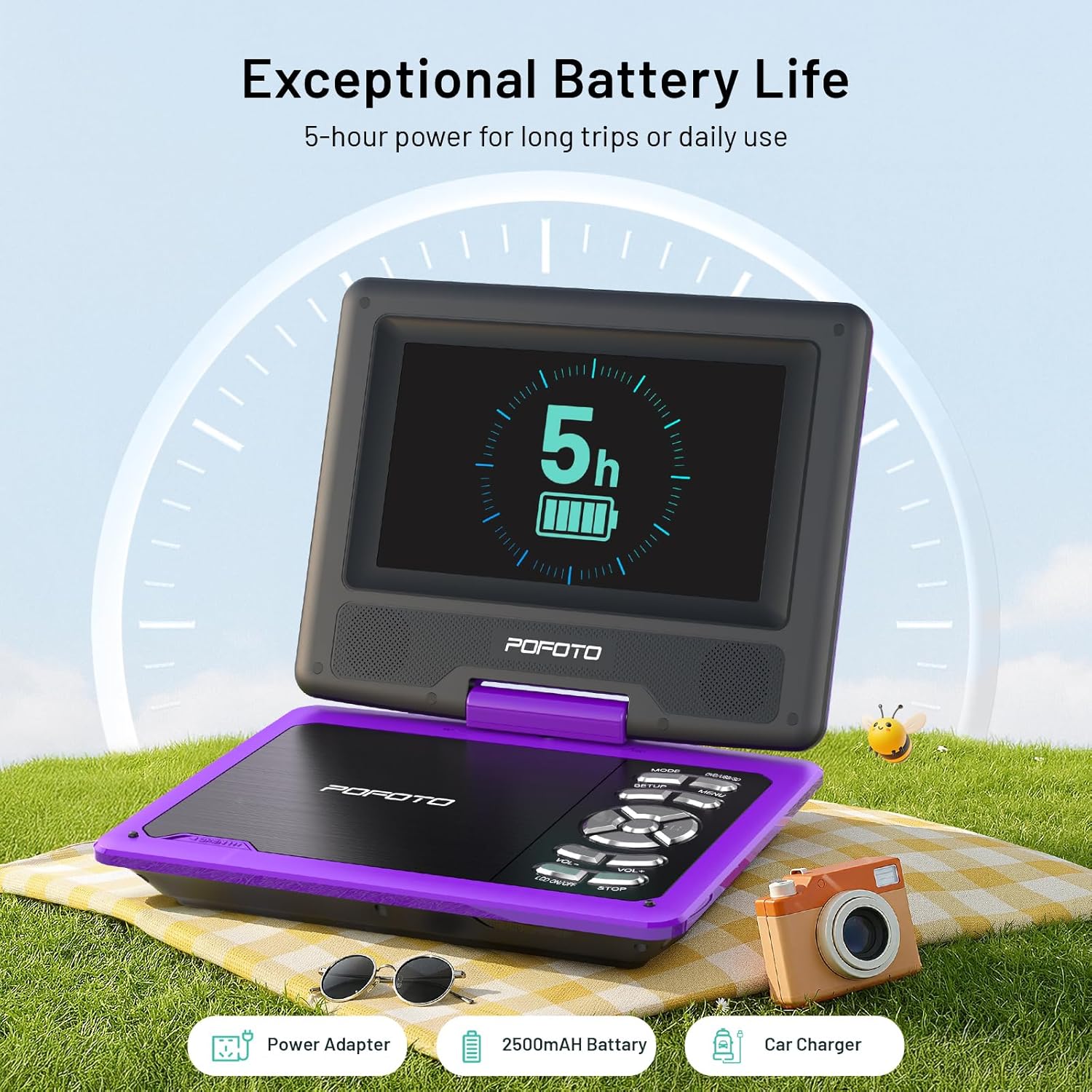 9.5" Portable DVD Player for Kids and Car with 7.5" Swivel Screen, 4-6 Hours Working Time, Car DVD Player with Dual Speakers, Remote Control, Support Sync TV, Region Free USB/SD/AV - Purple 7 81D8uB2X5ML. AC SL1500