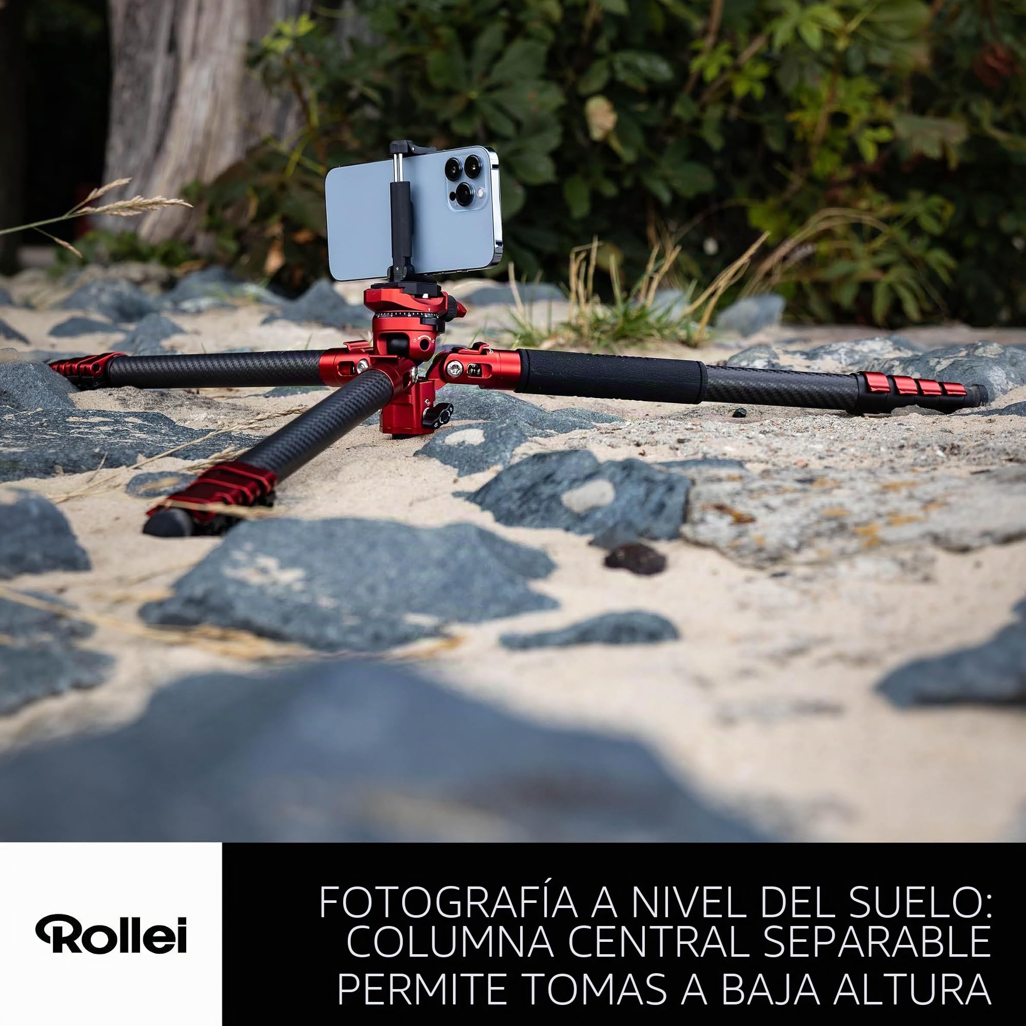 Rollei Easy Traveler - Trípode de Carbono (Capacidad de Carga de 5 kg, Altura de 160 cm, Ultraligero, Compacto, función de Bloqueo)