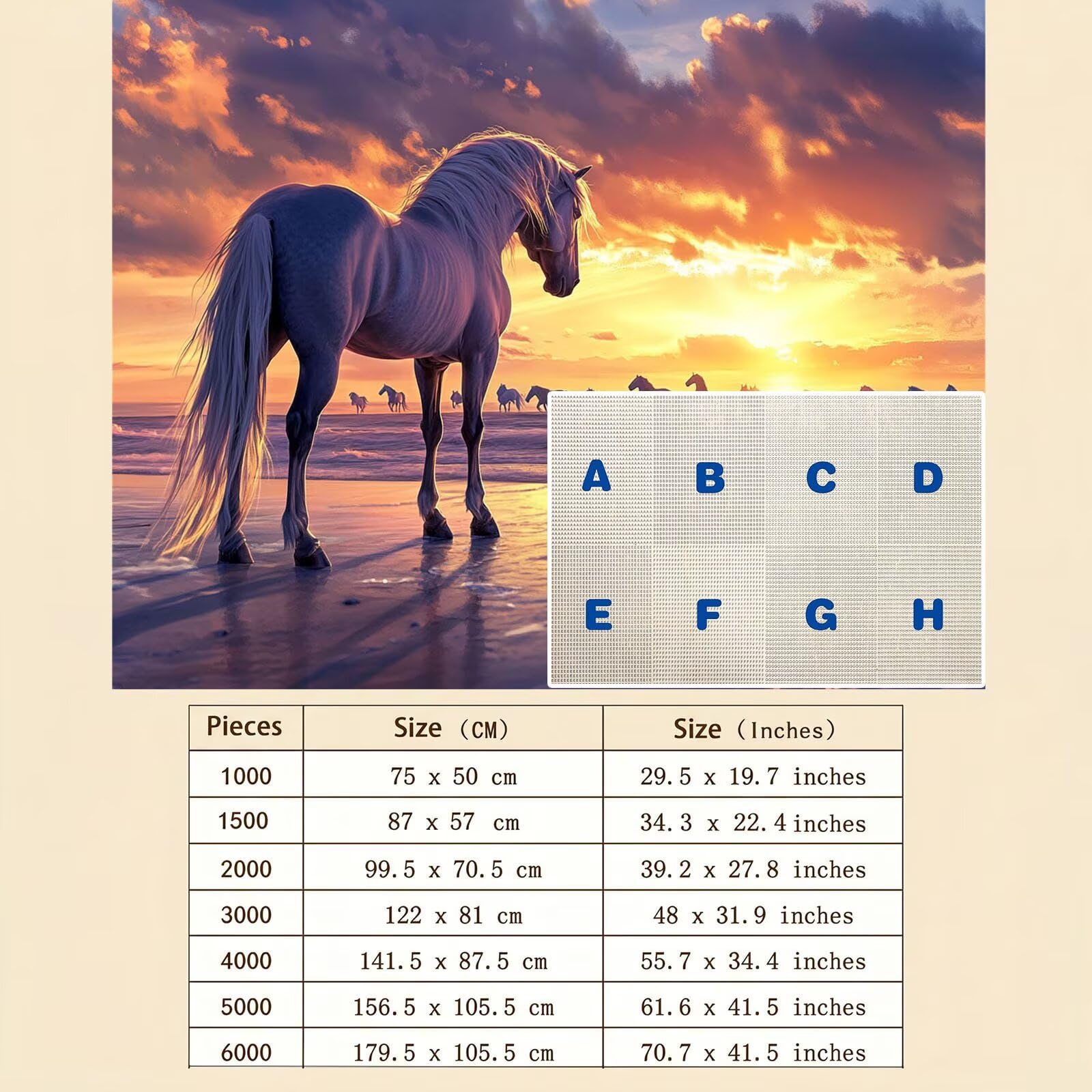 playa caballo Puzzle de 6000 Piezas, Juego de Mesa Familiar de Madera - Rompecabezas Adultos para Toda La Familia, Rompecabezas Educativo DIY y Antiestrés - Con mapa de referencia, 179 x 105 cm f0-269