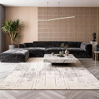 سجادة عصرية بتصميم تجريدي ناعم قصير الوبر، سجادة كبيرة غير قابلة للانزلاق، سجادة لأرضية غرفة المعيشة وغرفة النوم وديكور المنزل من وامبوري (لون رمادي/أبيض، 2 م × 3 م)