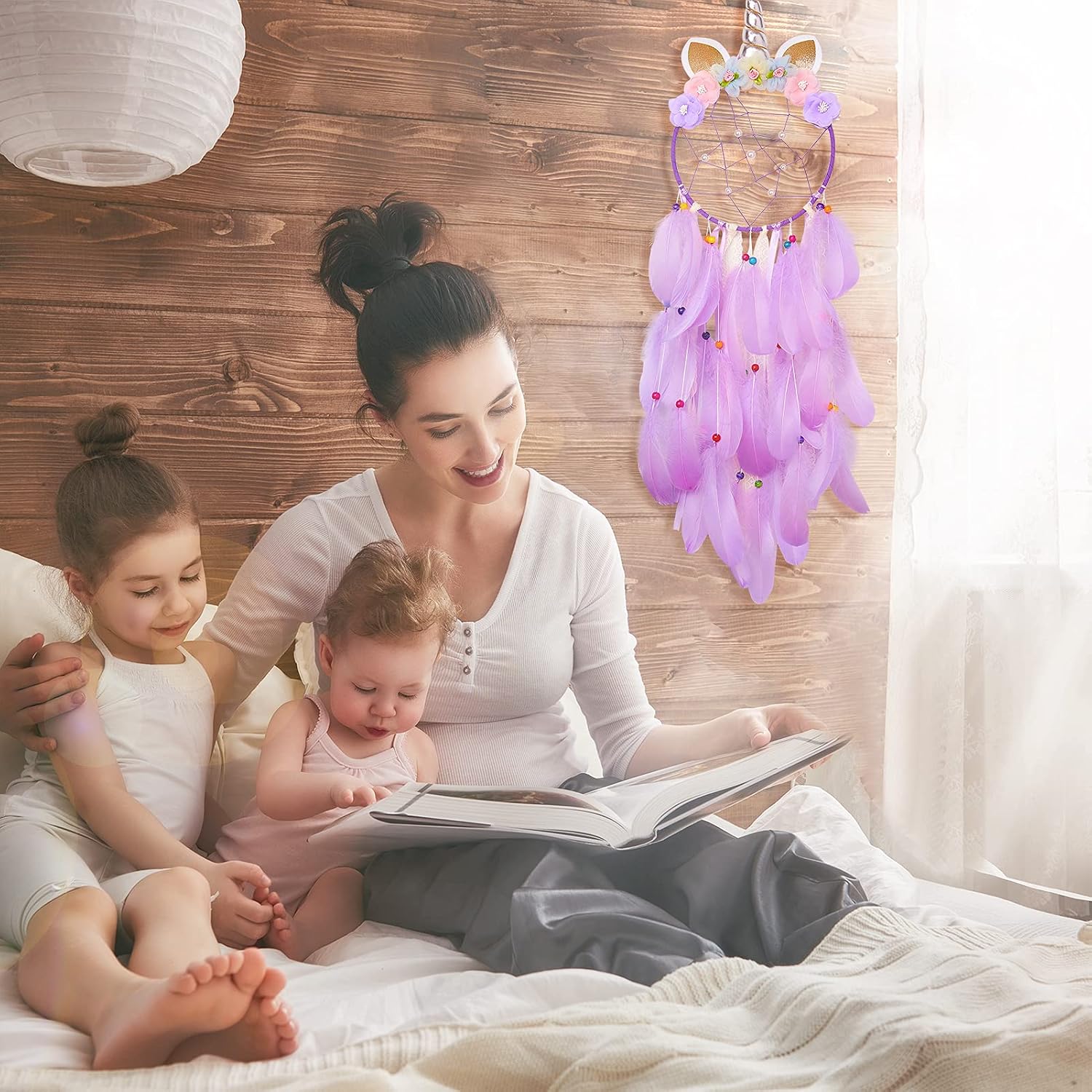 Basumee Unicorn Dream Catcher Wall Decor Cute Feather Dreamcatcher Wall Hanging for Bedrooms Party, Purple