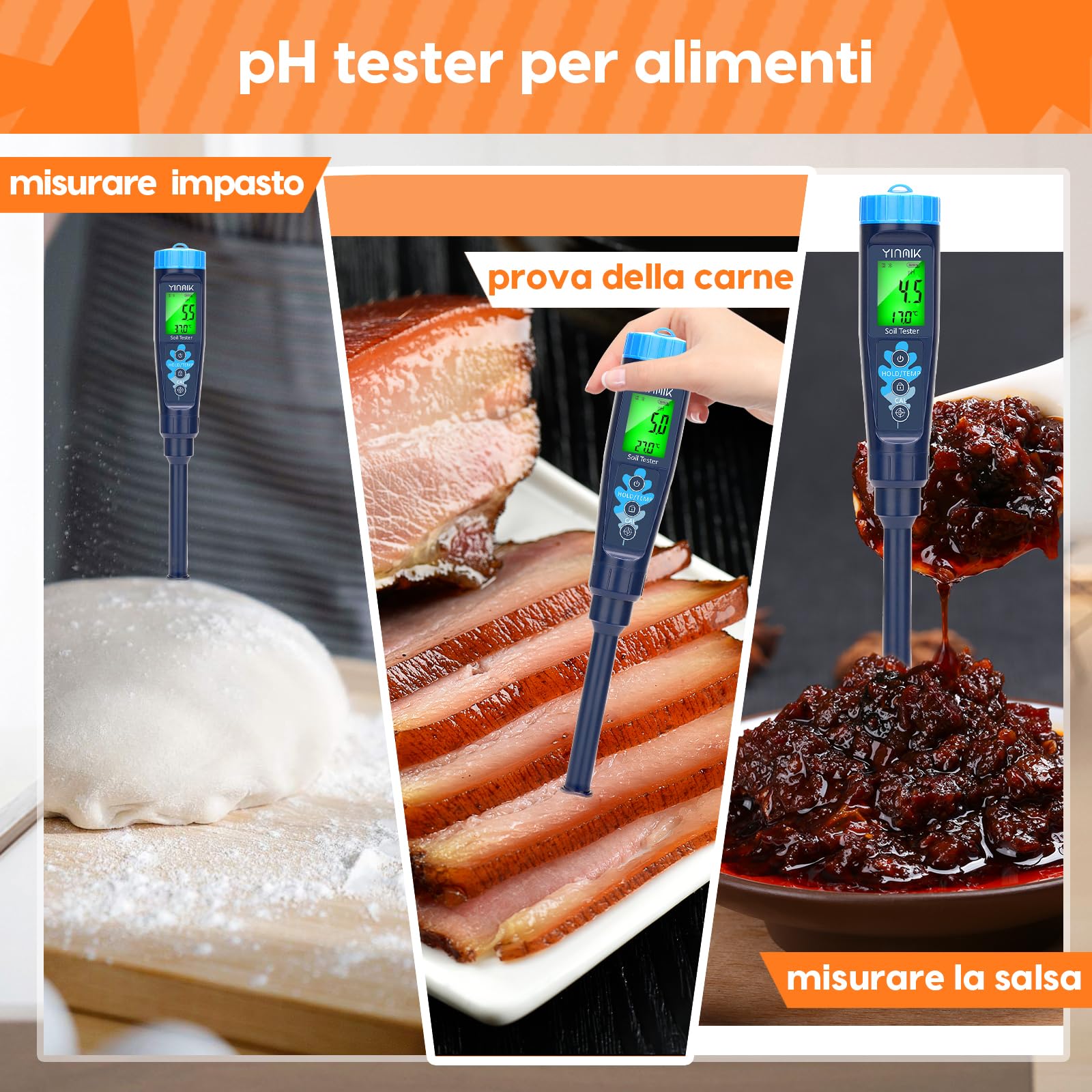 YINMIK Misuratore PH Terreno, Tester PH per Suolo e Acqua, PH Metro per di Alta qualità per Piante da Appartamento, Carne,Impasto,Vino e Birra Fatti in casa,Yogurt,Formaggio,Varie Salse,Piscina,Pesci