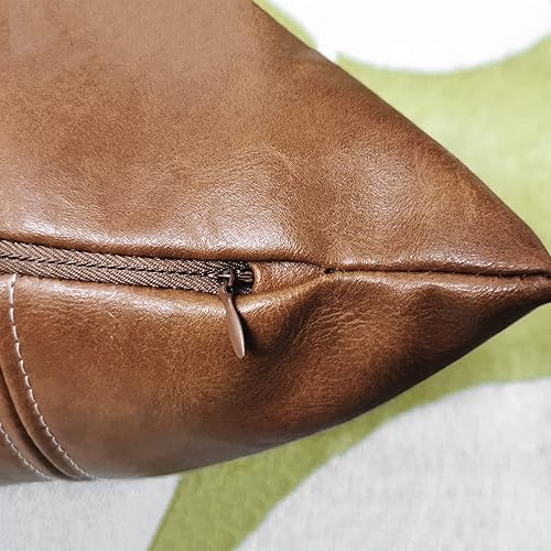 Miniatura 6 de Juego de 2 fundas de almohada de piel sintética, fundas de almohada de 18 x 18 pulgadas, fundas decorativas para sofá, diseño de doble cara, fundas