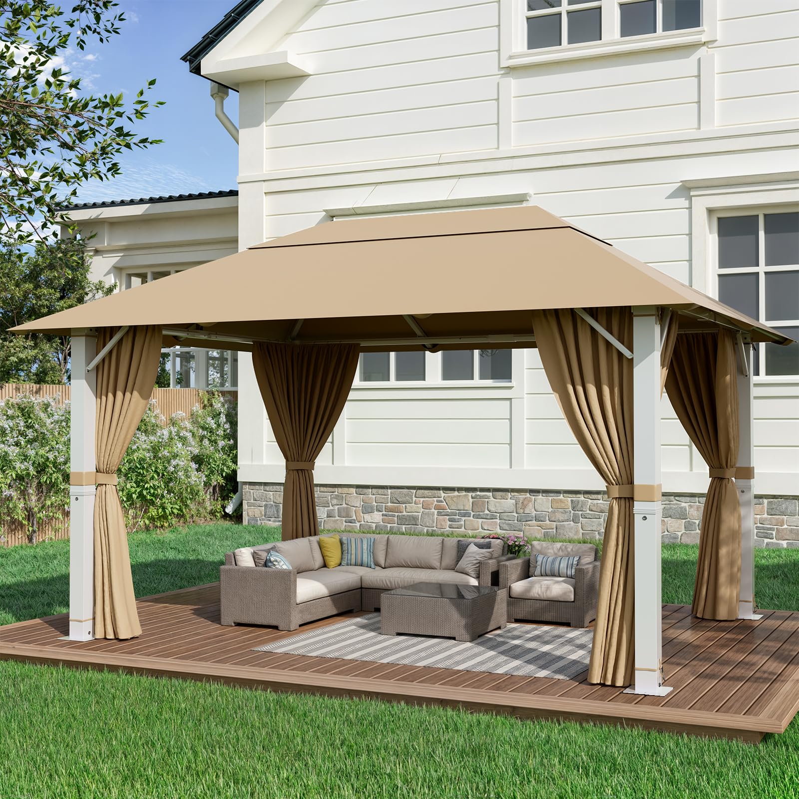 Devoko Gazebo 3x4 Impermeabile Resistente ai Raggi UV Struttura in Metallo Beige