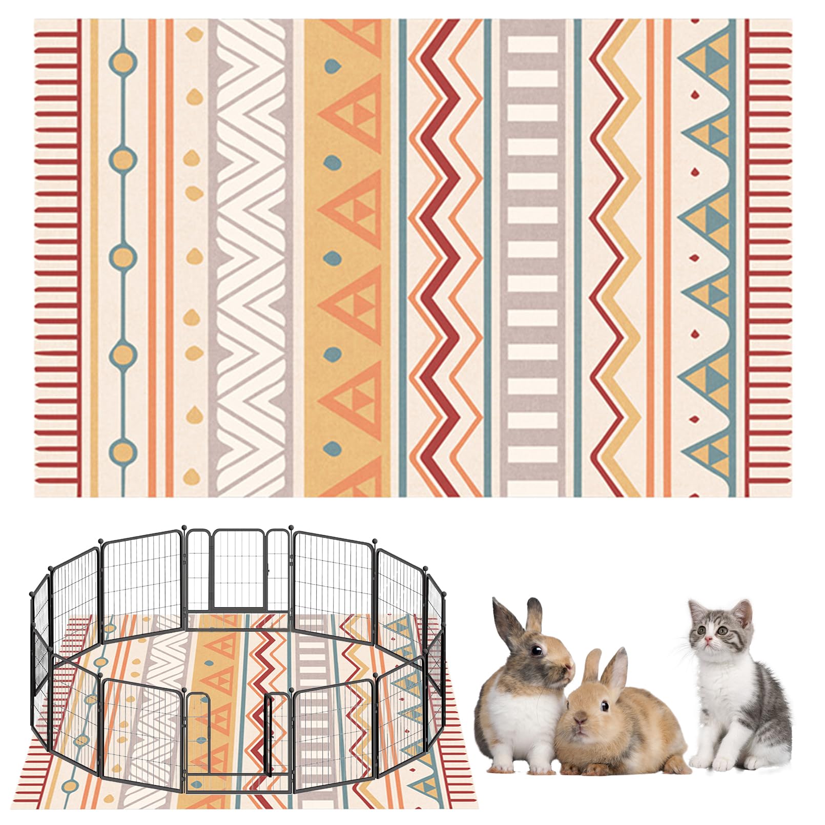 BNOSDM Extra Large Cage Liners for Rabbits 91" X 63" Washable Rabbit Pad Large Bunny Mat Anti Slip Rug for Bunnies Pet Carpet for Chinchillas Cats