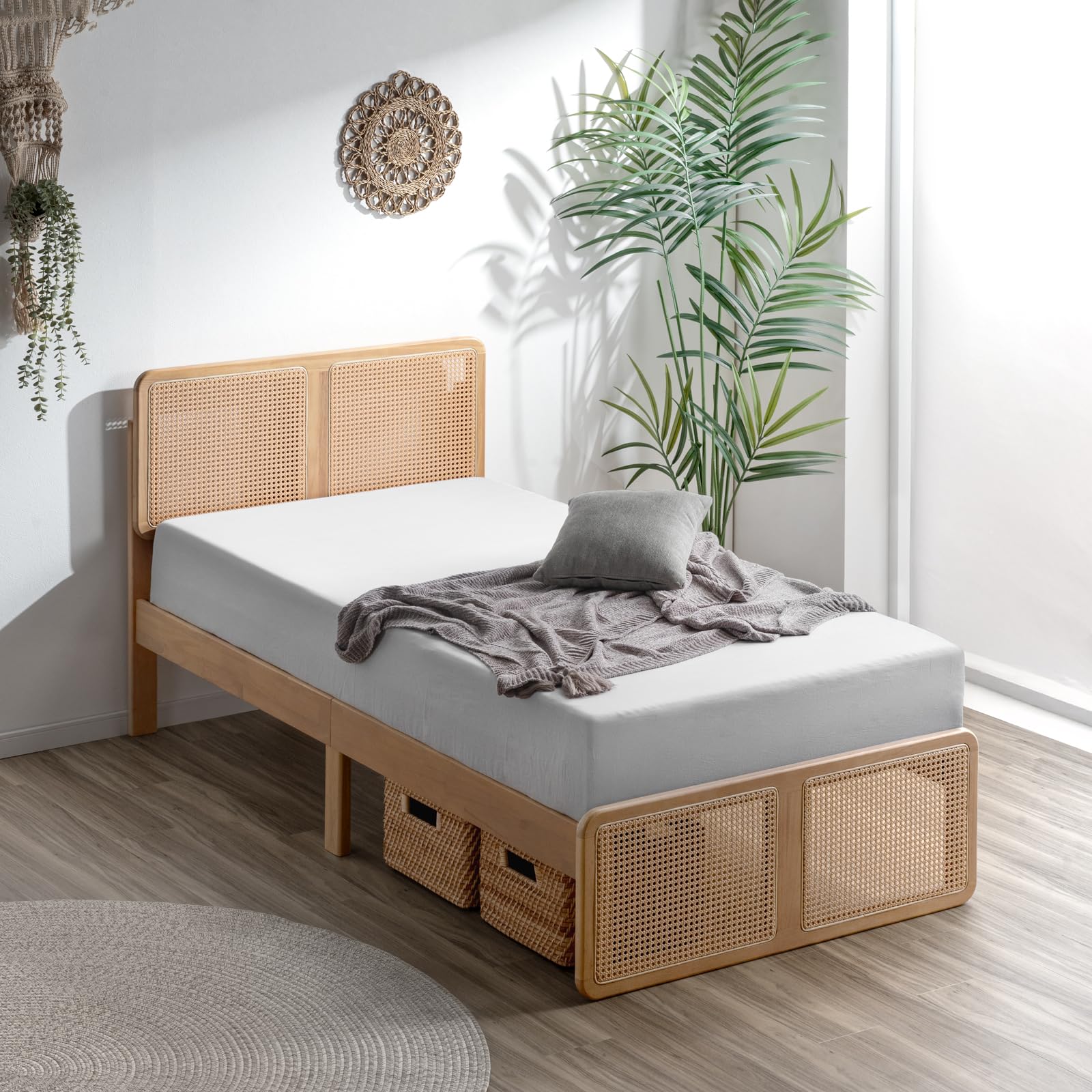 Amazon｜タンスのゲン ベッド セミダブル ラタン調 耐荷重200kg ベッド