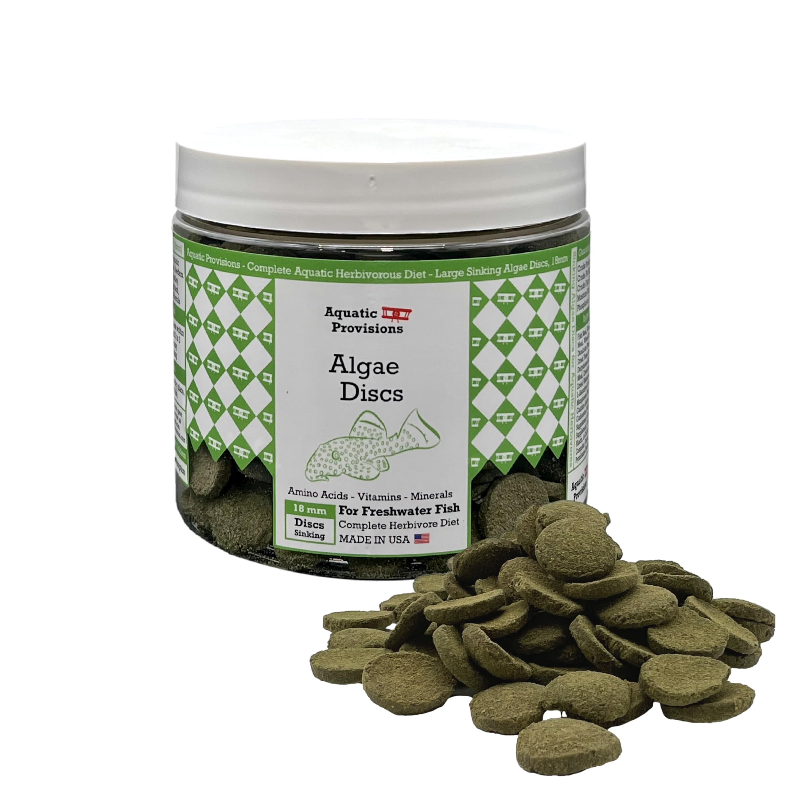 Algae Discs 8 oz, Sinking 18mm Wafers, Fish Food for Freshwater Herbivores